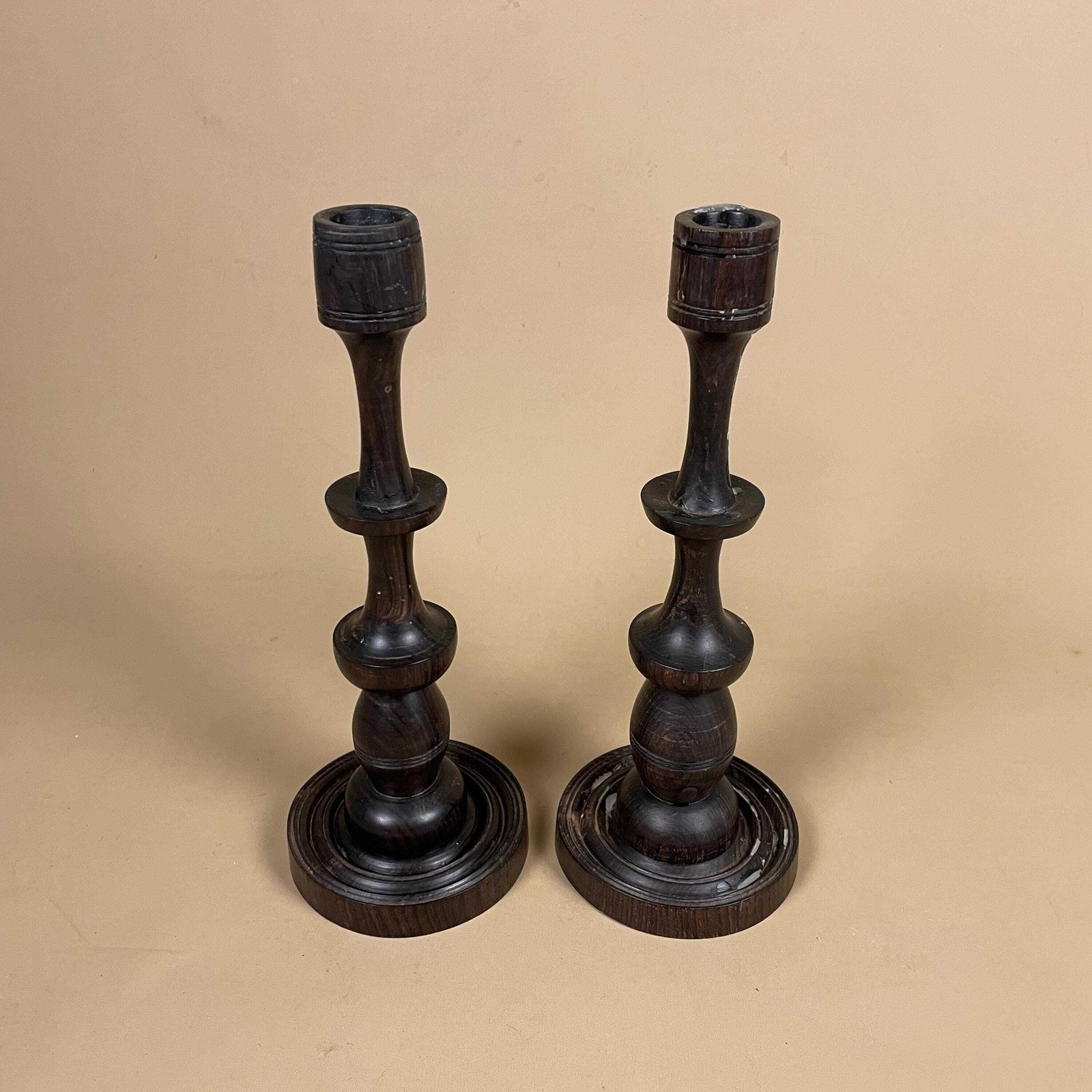 Antique Vintage Matching Pair Wooden Candlestick Candle Stick Vintage Dinner Candlesticks Wood Handmade Cottage Farmhouse Classic Mantle photo Home Decor