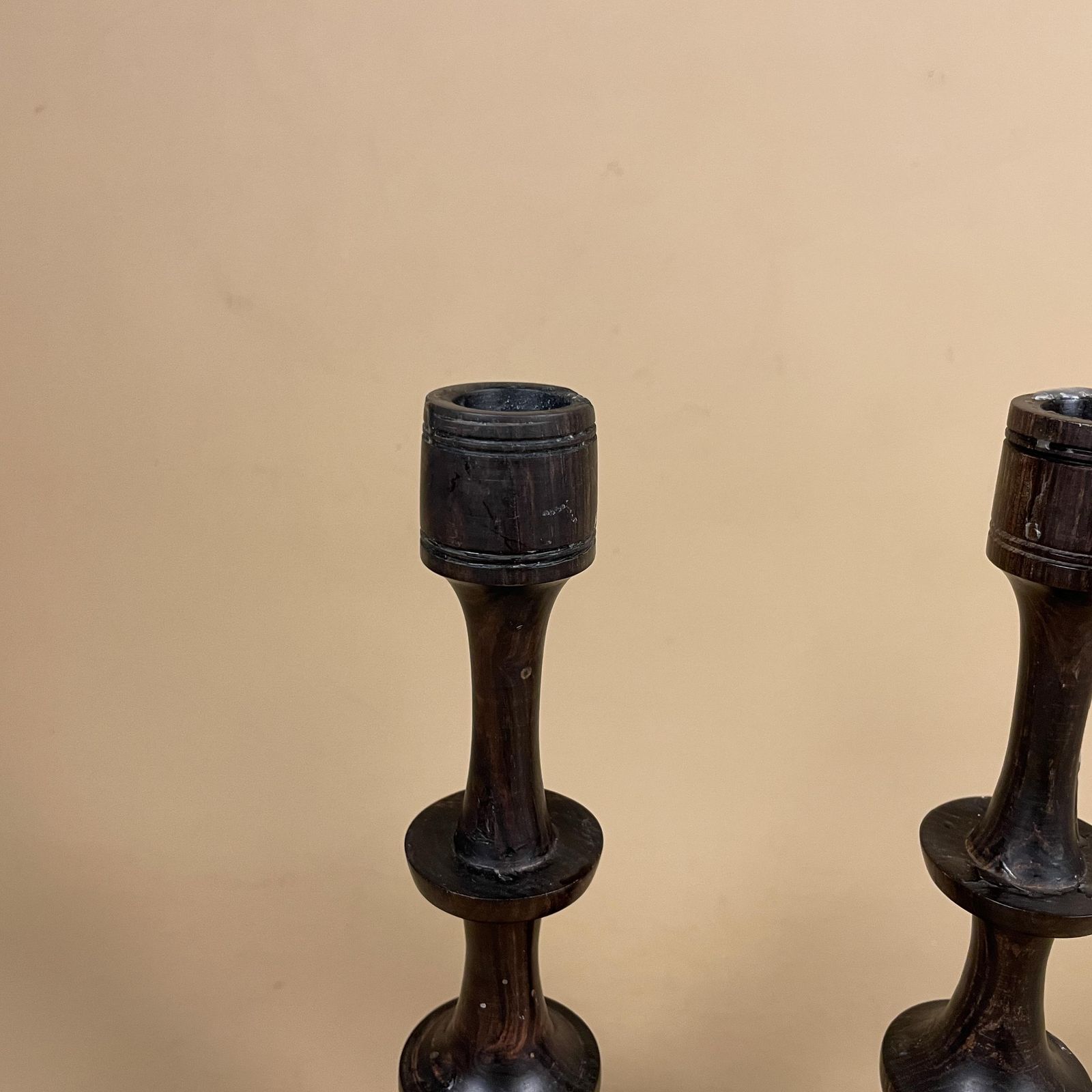 Antique Vintage Matching Pair Wooden Candlestick Candle Stick Vintage Dinner Candlesticks Wood Handmade Cottage Farmhouse Classic Mantle photo buy