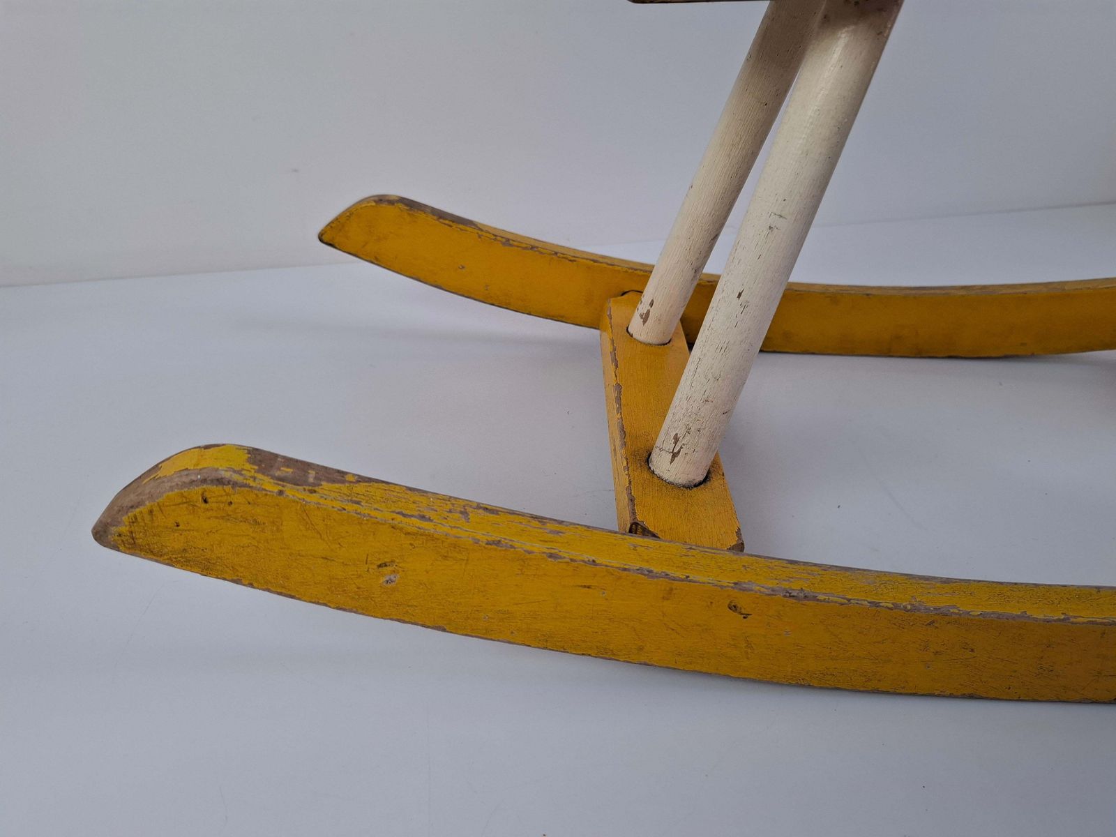 Mid Century Czechoslovak Wooden Rocking Horse, Hand Painted, 1960s photo vintage