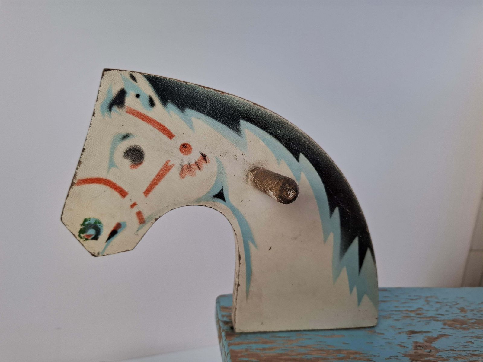 photo for sale Mid Century Czechoslovak Wooden Rocking Horse, Hand Painted, 1960s