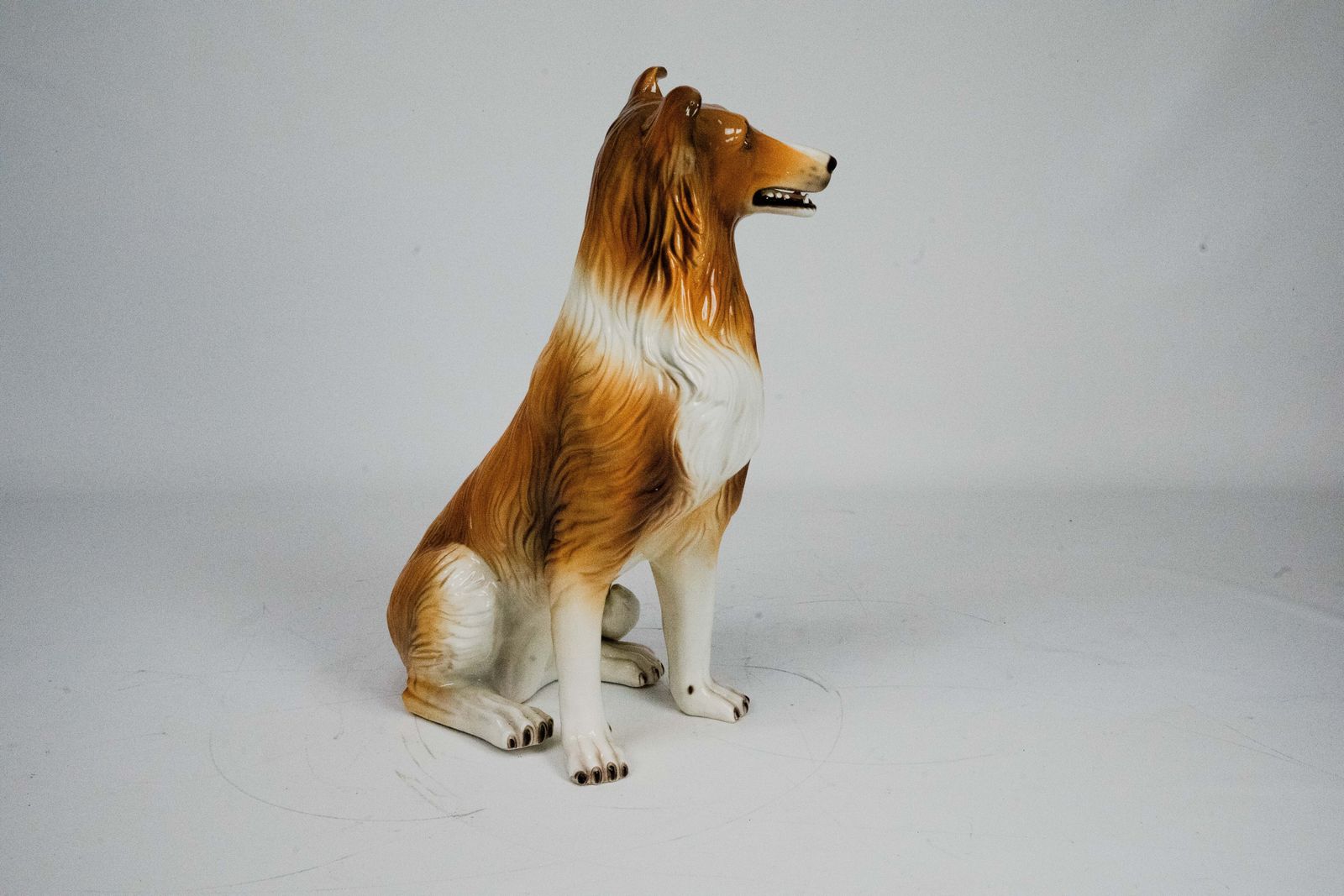 Large Italian Ceramic Sitting Collie Dog Sculpture, 1970s photo buy