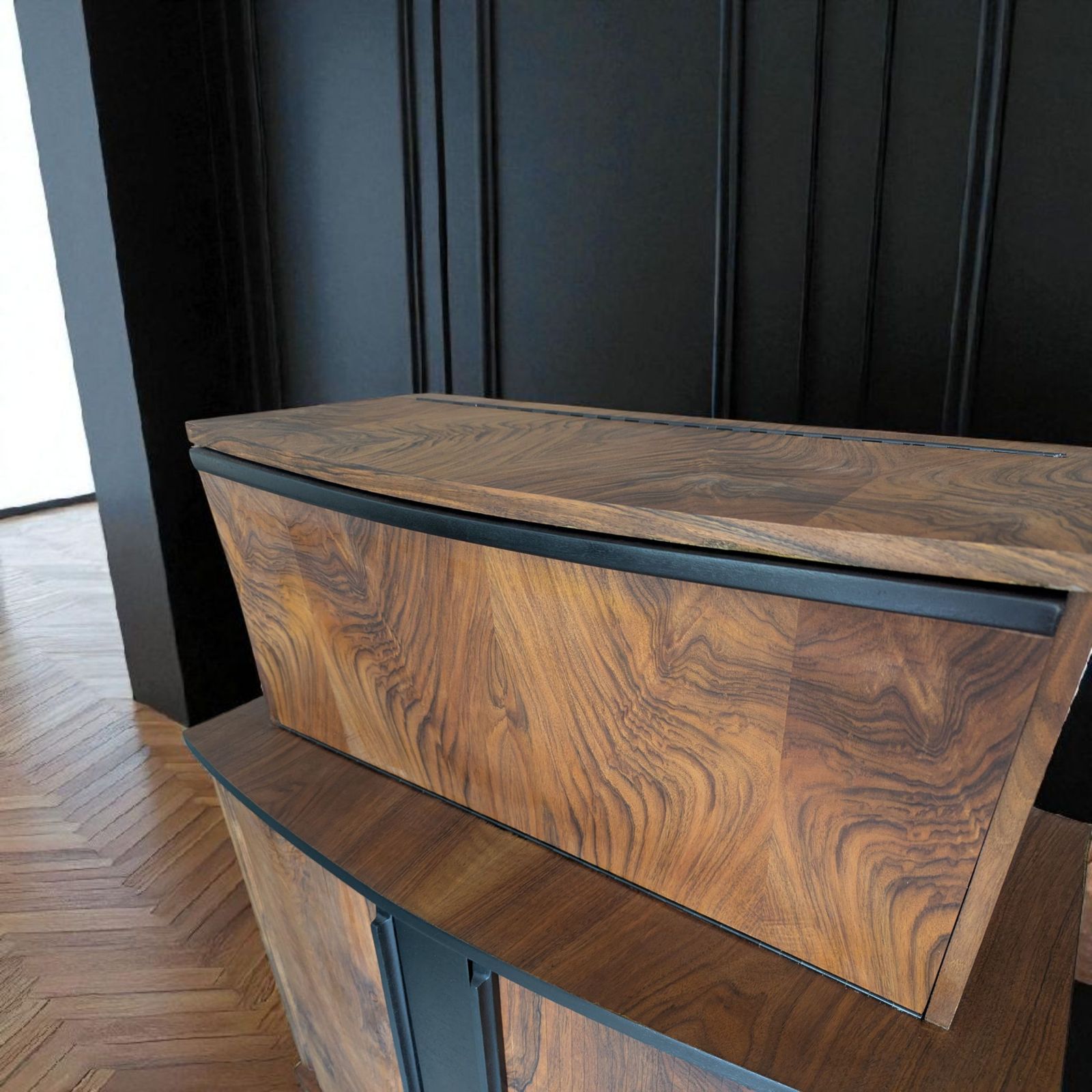 Unique Art Deco Cocktail Drinks Cabinet Walnut Burr Wood Bar photo vinterior