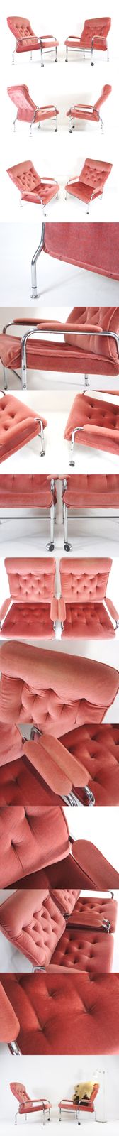 1 Of 2 Retro Vintage Chrome & Velour Lounge Easy Chair Armchair Danish 1970s photo furniture