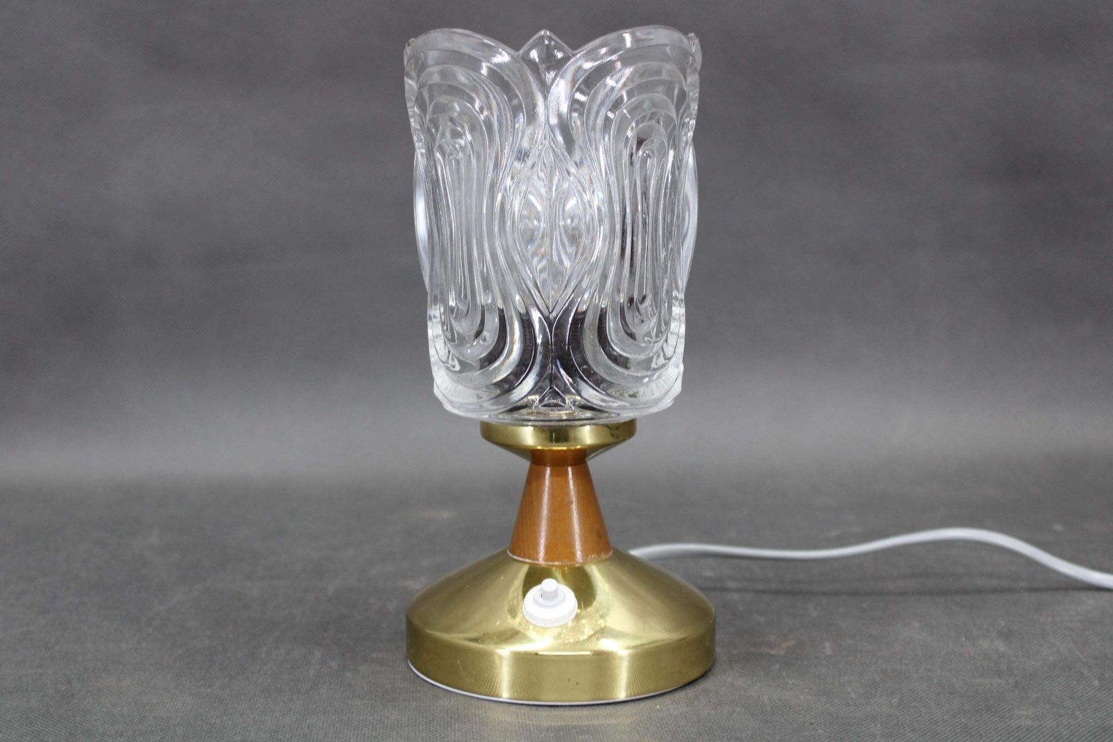 Pair Of 1970s Lidokov Mid Century Table Lamps With Sculpted Pressed Glass Shades photo for sale