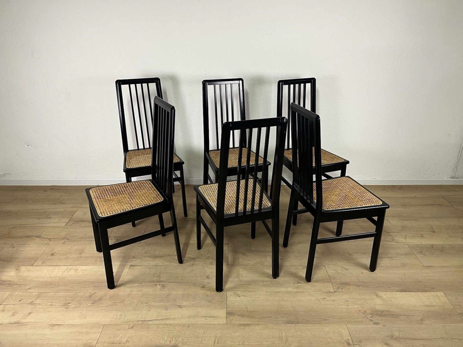 photo for sale Vienna 70’s Vintage Design Black Straw Wood Chair Set Of 6