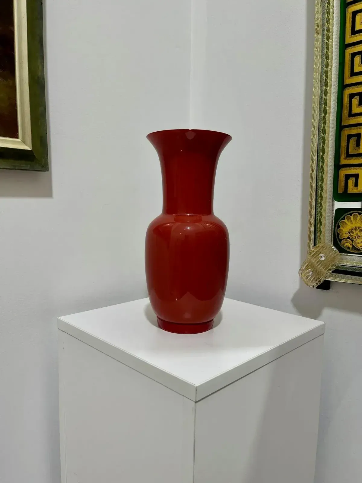 Cranberry Opalino Vase By Venini Of Murano photo furniture