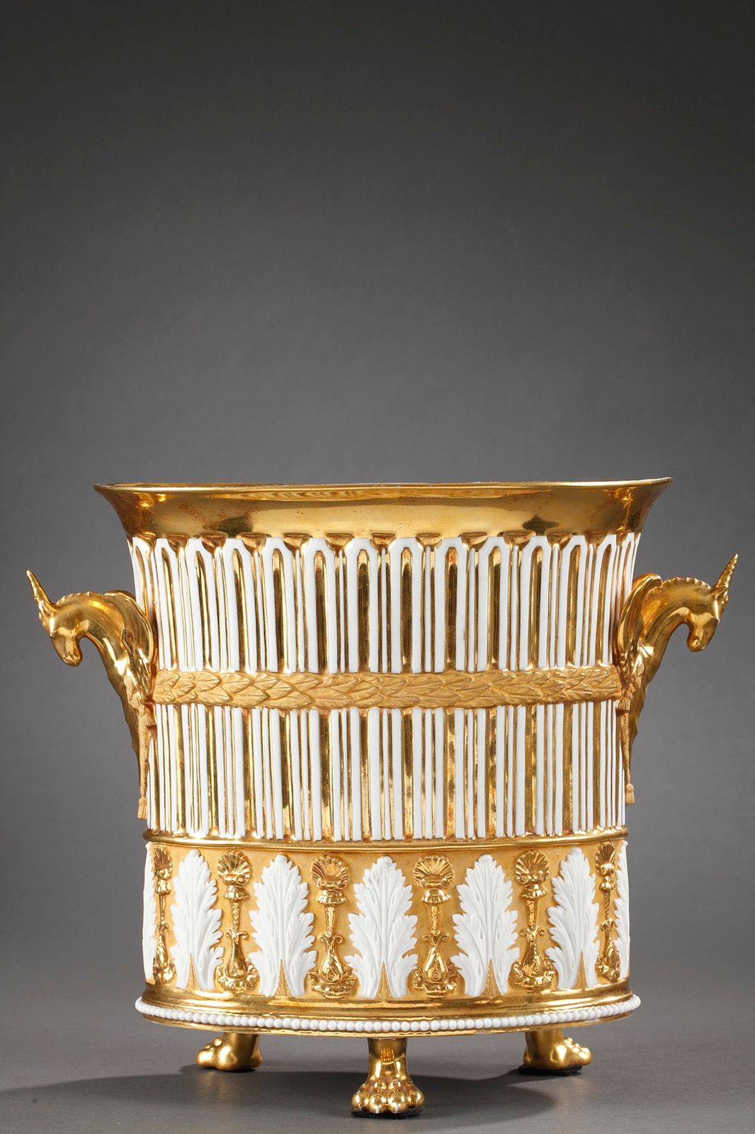 Home Decor Gilt Porcelain Clock In The Shape Of A Vase, Early 19th Century photo