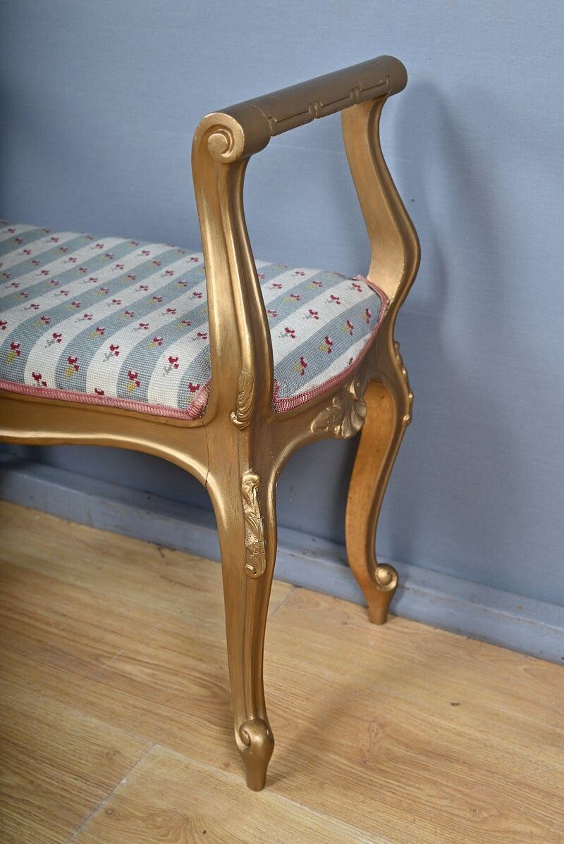 photo for sale Small Bench With Gilded Wood Armrests, Louis XV Style – Early 20th Century