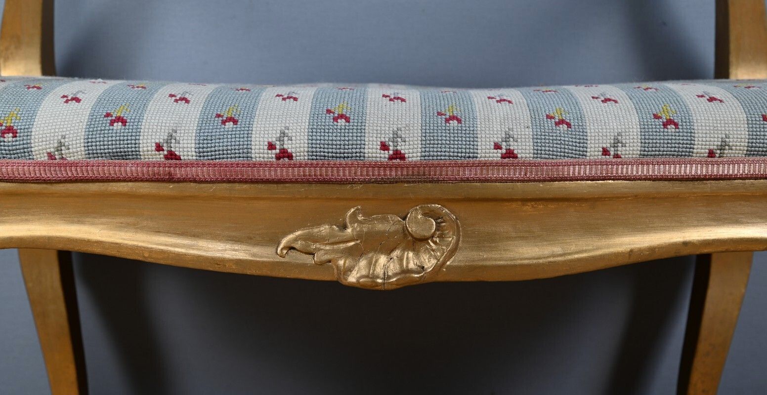 photo buy Small Bench With Gilded Wood Armrests, Louis XV Style – Early 20th Century