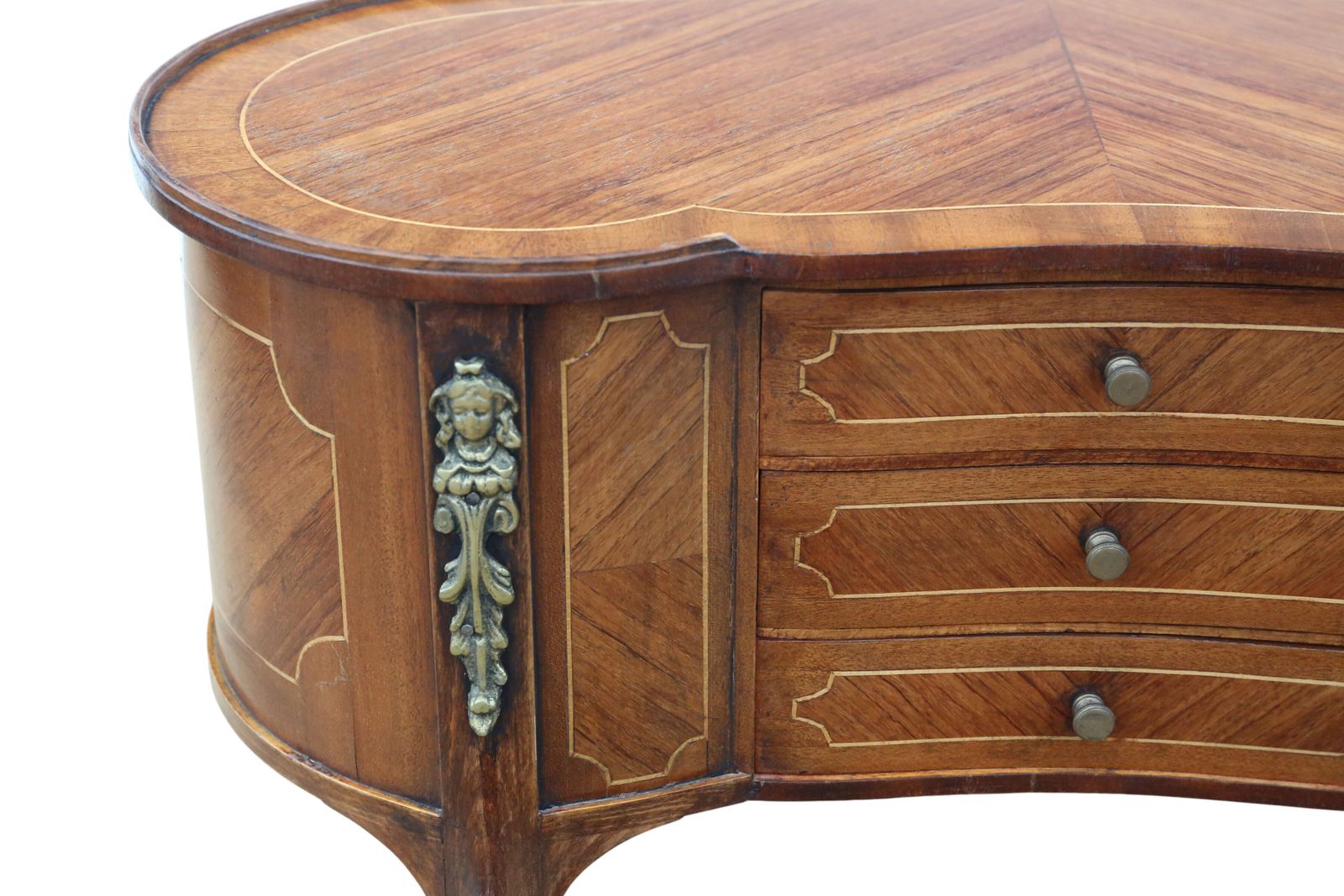 Antique C.1925 Pair Of Kidney Shaped Inlaid Veneer Bedside Tables / Cupboards – Fine Quality Nightstands photo vintage