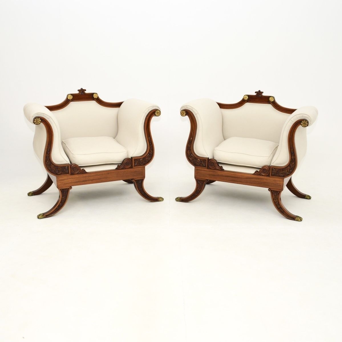 Pair Of Large Antique Regency Style Mahogany Armchairs