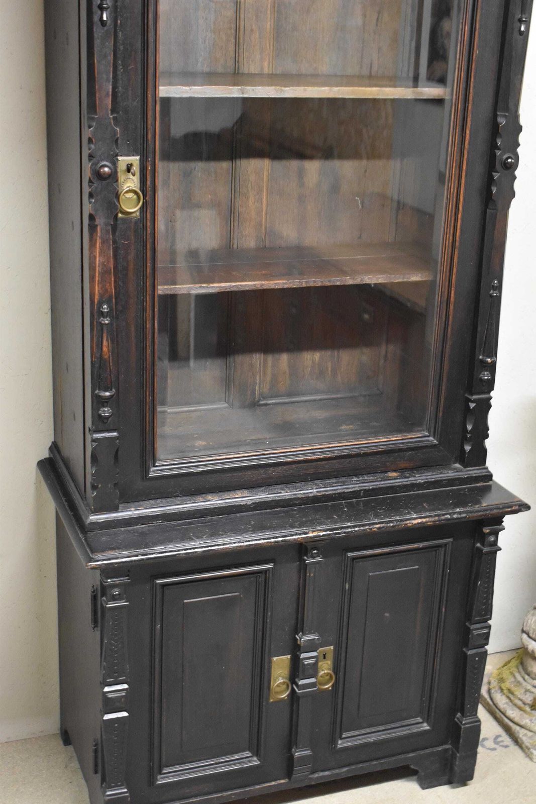 photo furniture 19th Century Antique Ebonised Oak Glazed Gun Cabinet   Display Bookcase