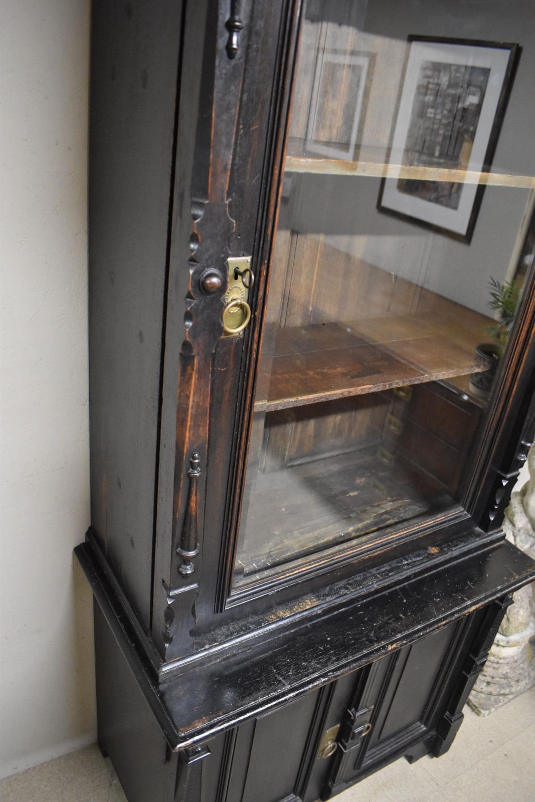 2650.0 19th Century Antique Ebonised Oak Glazed Gun Cabinet   Display Bookcase photo