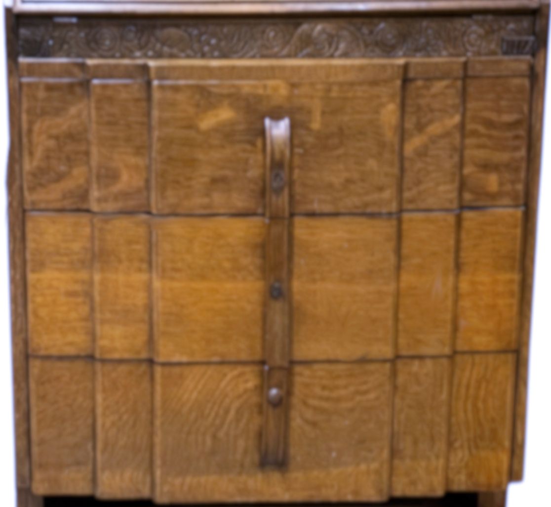 Antique Solid Oak Bureau Desk, Three Chest Of Drawers With Original Key photo vinterior