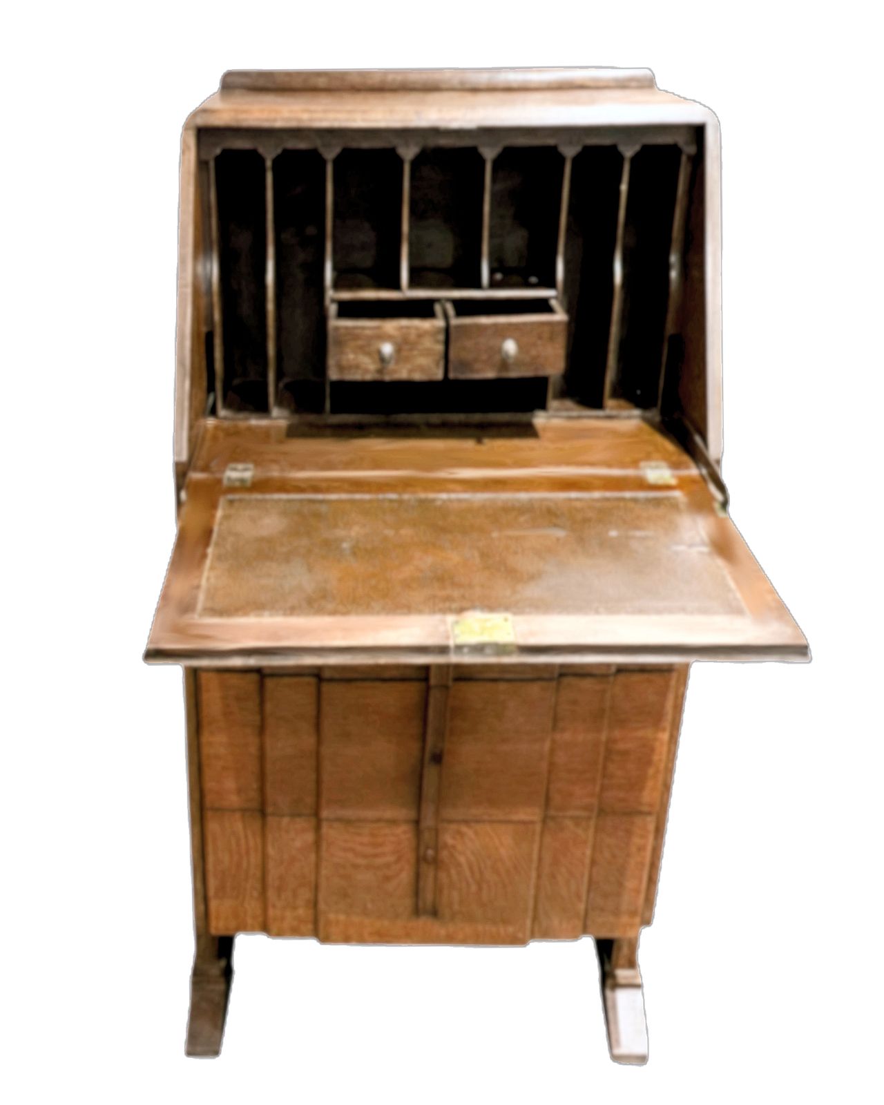 photo furniture Antique Solid Oak Bureau Desk, Three Chest Of Drawers With Original Key