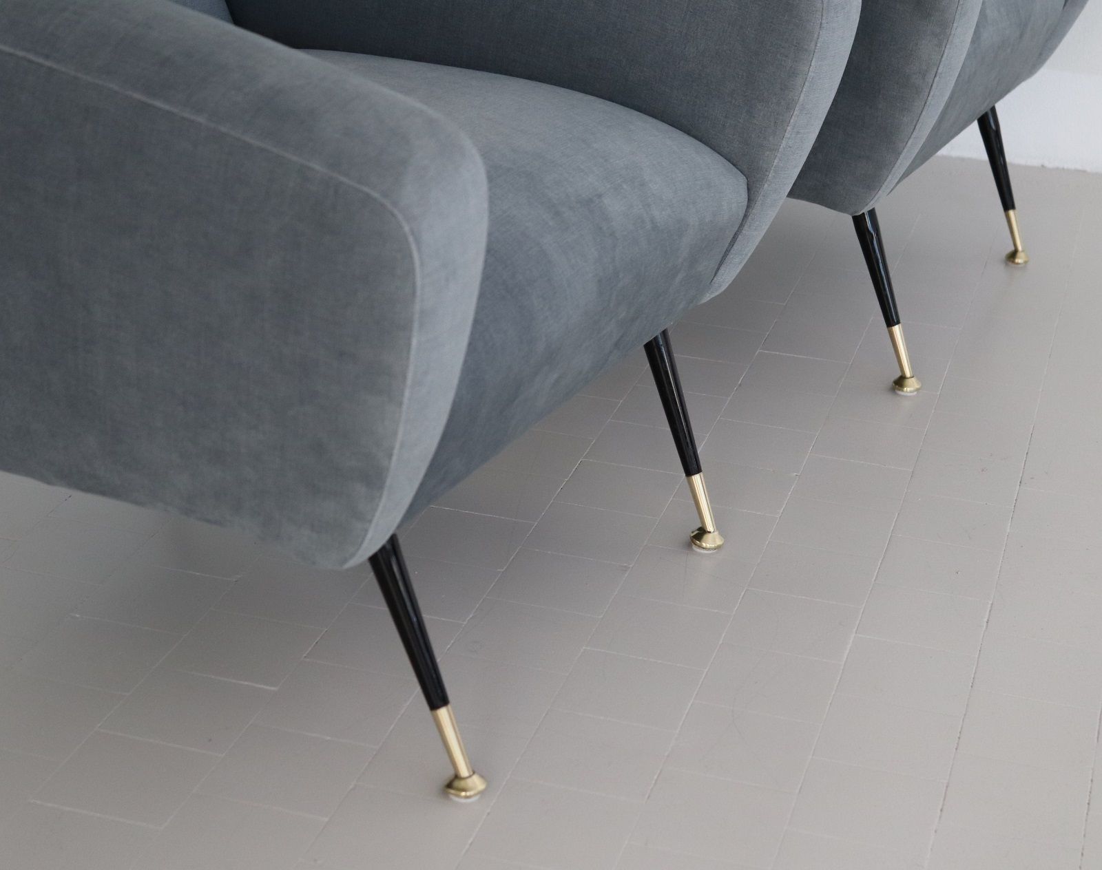 Italian Midcentury Armchairs With Springs In Blue Grey New Velvet photo buy