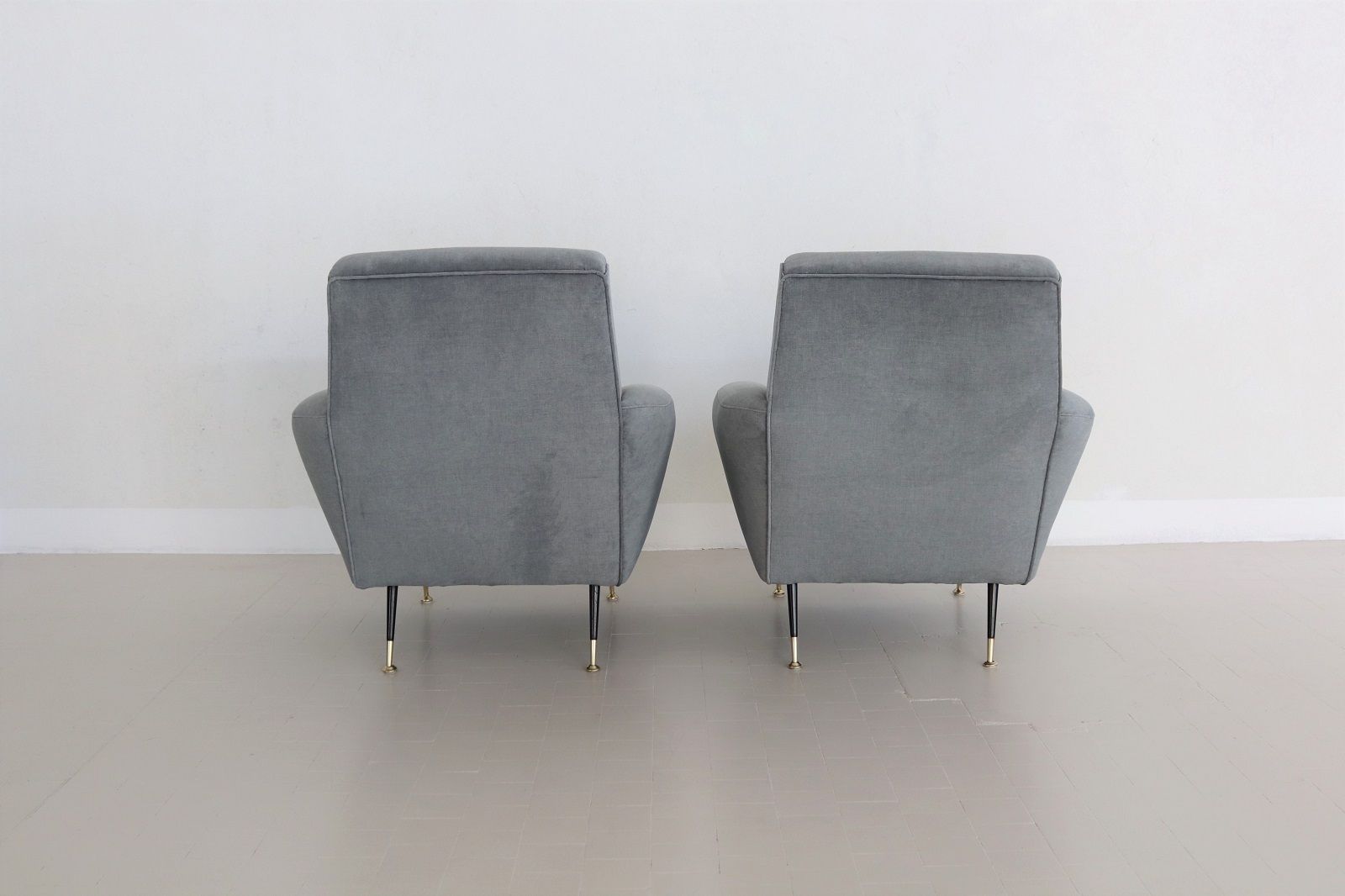 photo buy Italian Midcentury Armchairs With Springs In Blue Grey New Velvet