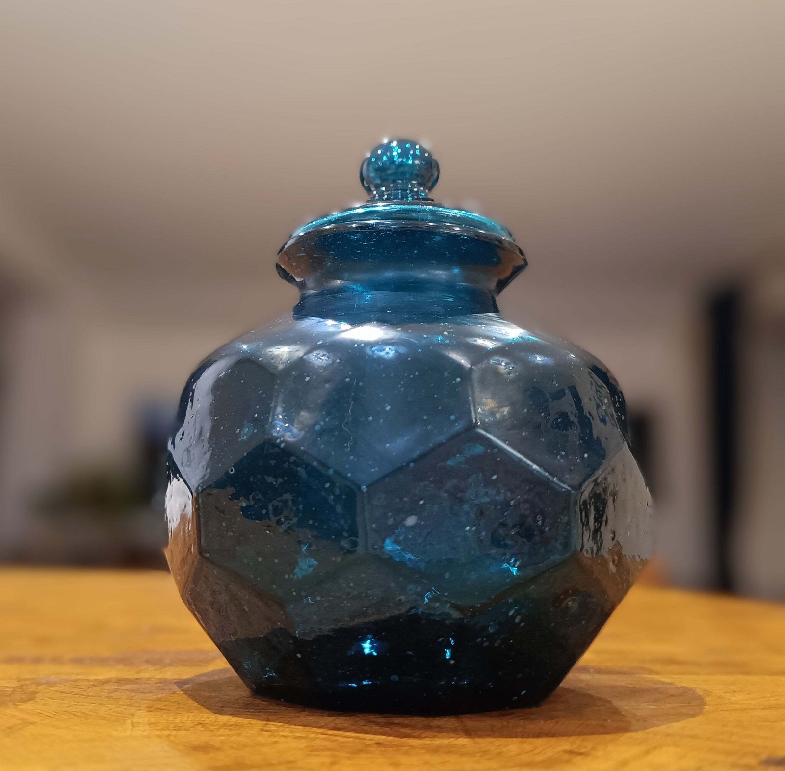 1900s Art Glass Apothecary Candy Jar, Art Nouveau Honeycomb Design photo for sale