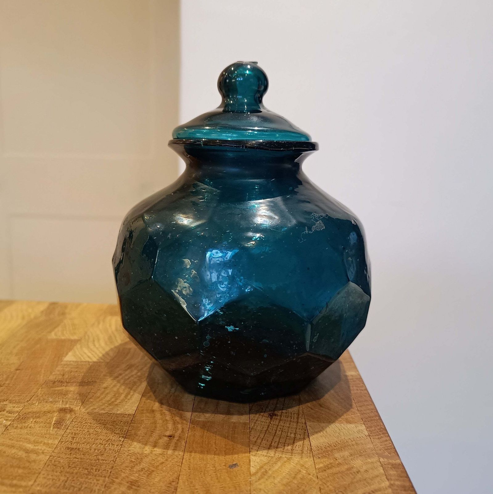1900s Art Glass Apothecary Candy Jar, Art Nouveau Honeycomb Design photo buy