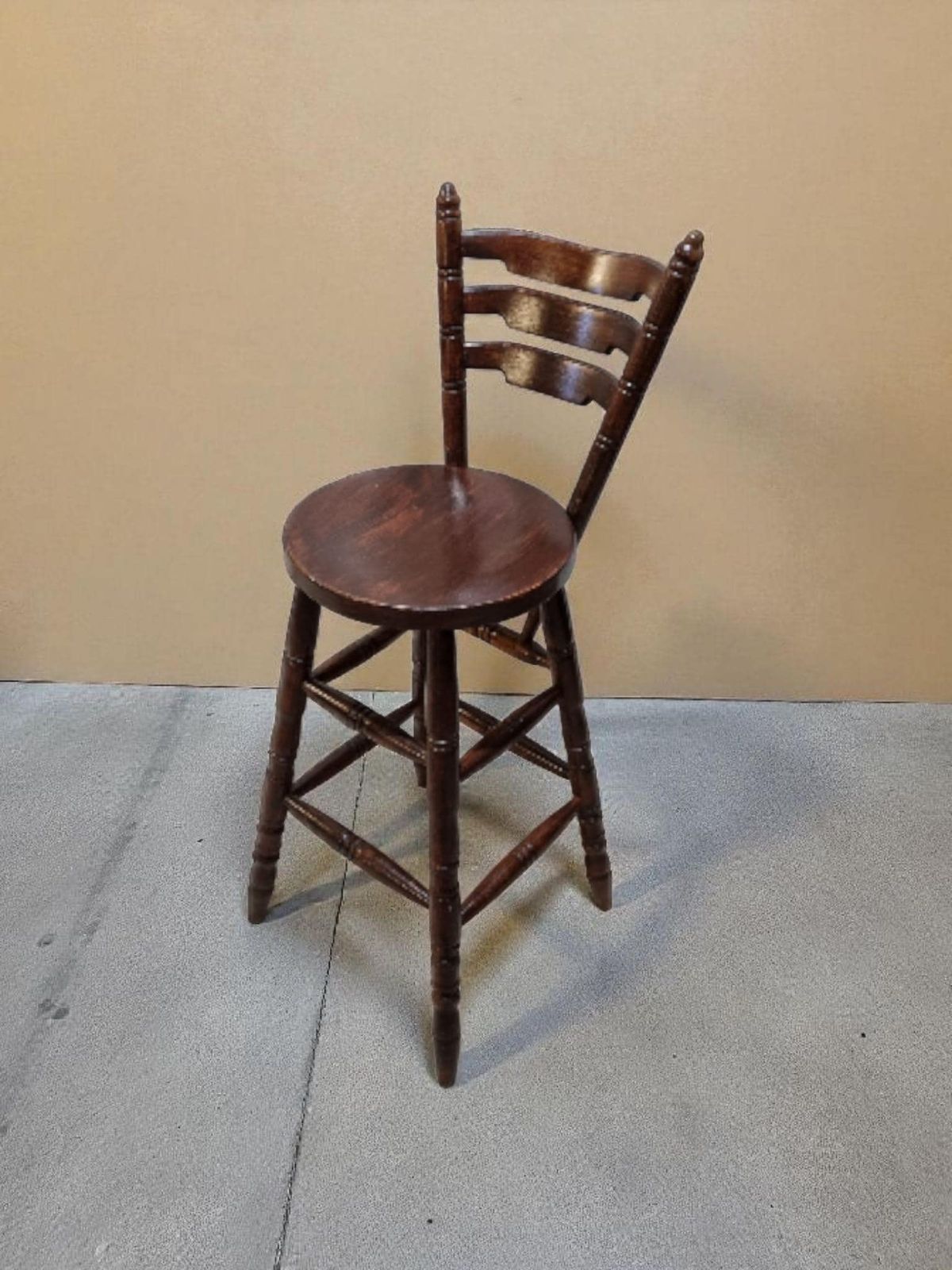 Vintage High Bar Stool / C. 1960 / Solid Wood / Lovely Patina
