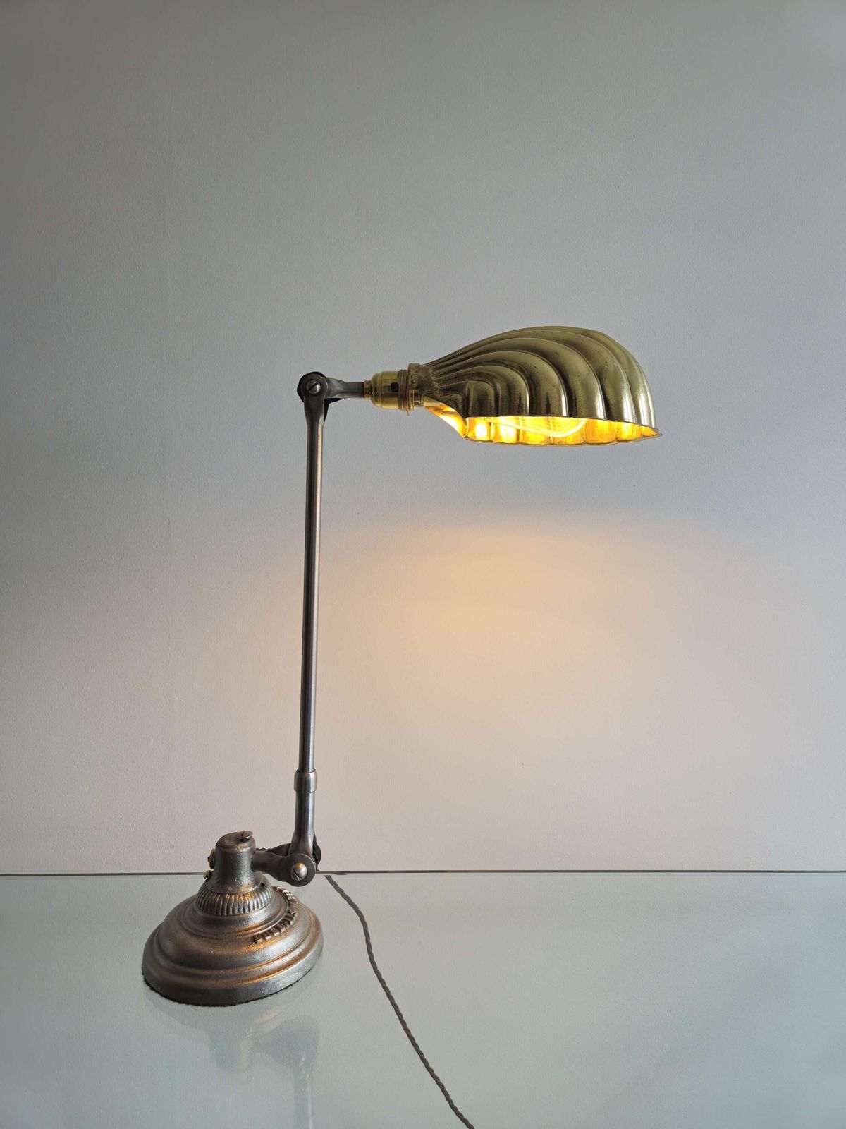 20th Century Industrial Dugdills Table Lamp With Scallop Shade