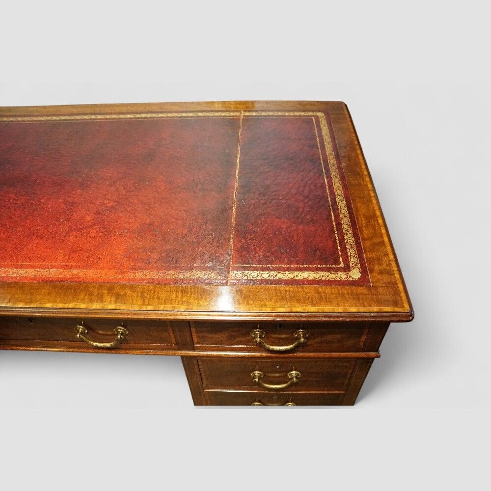 Edwardian Inlaid Mahogany Pedestal Desk photo for sale