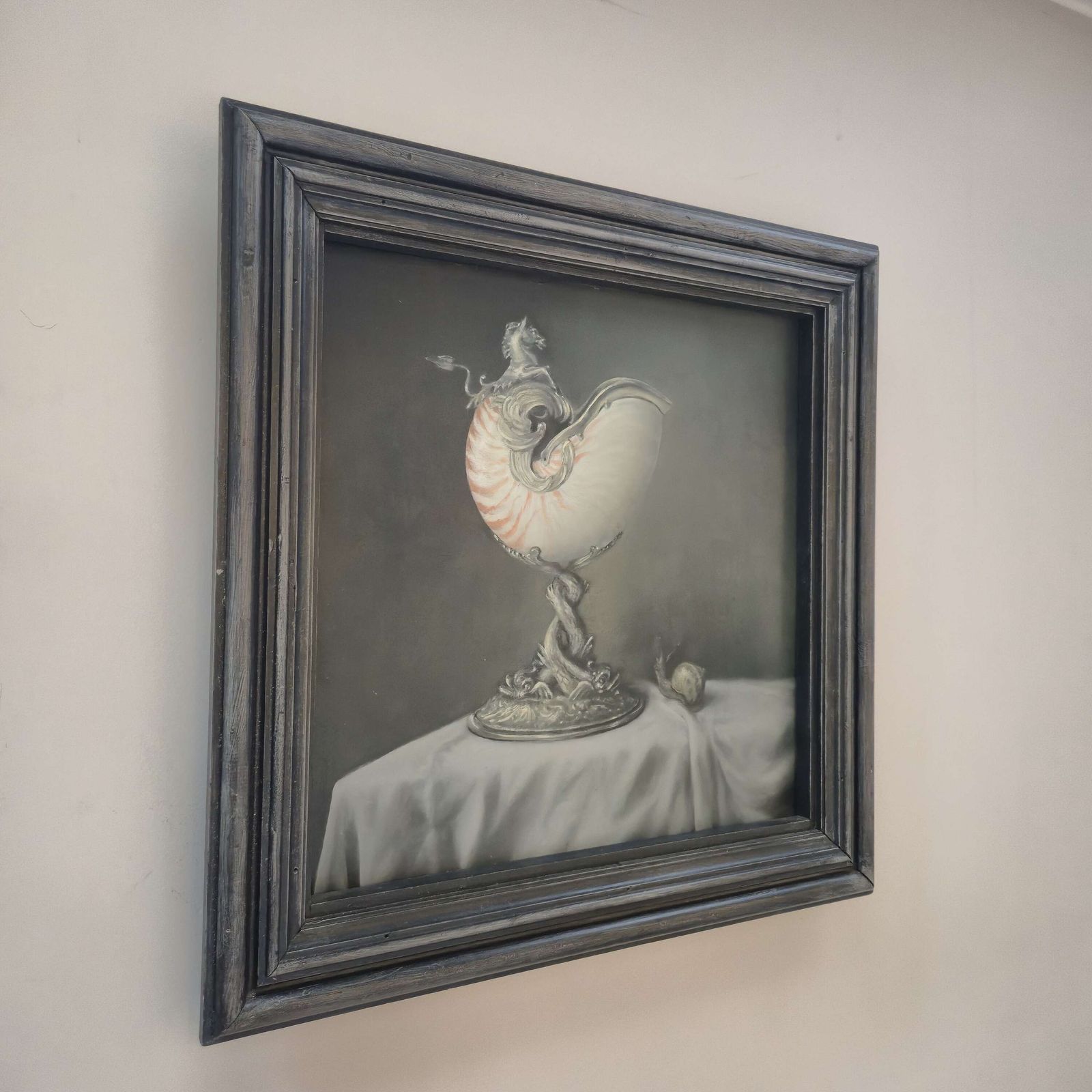 Still Life Painting Of A Nautilus Shell, Oil On Board, English School photo Art