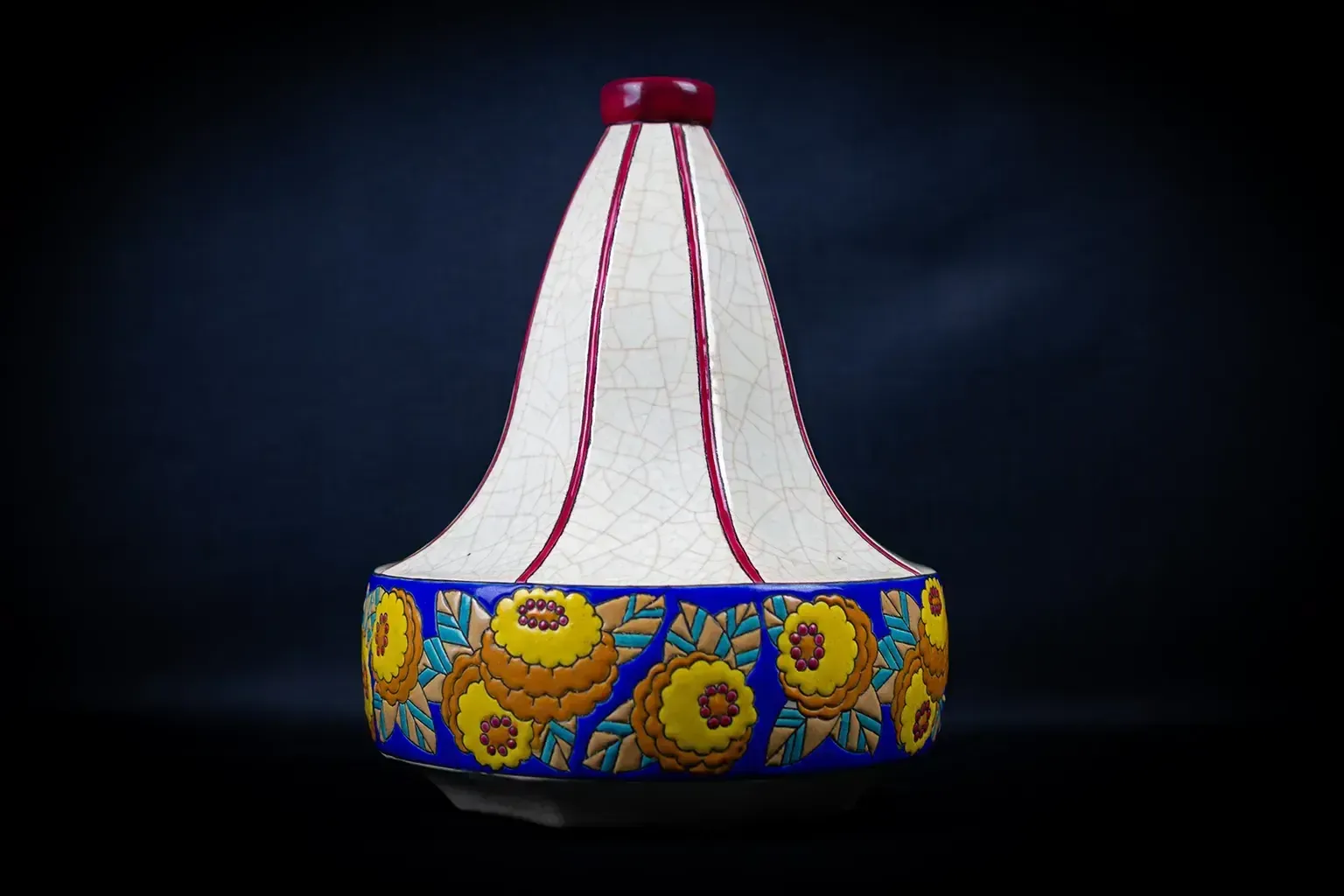 Vase toupie Art déco Longwy en émail cloisonné