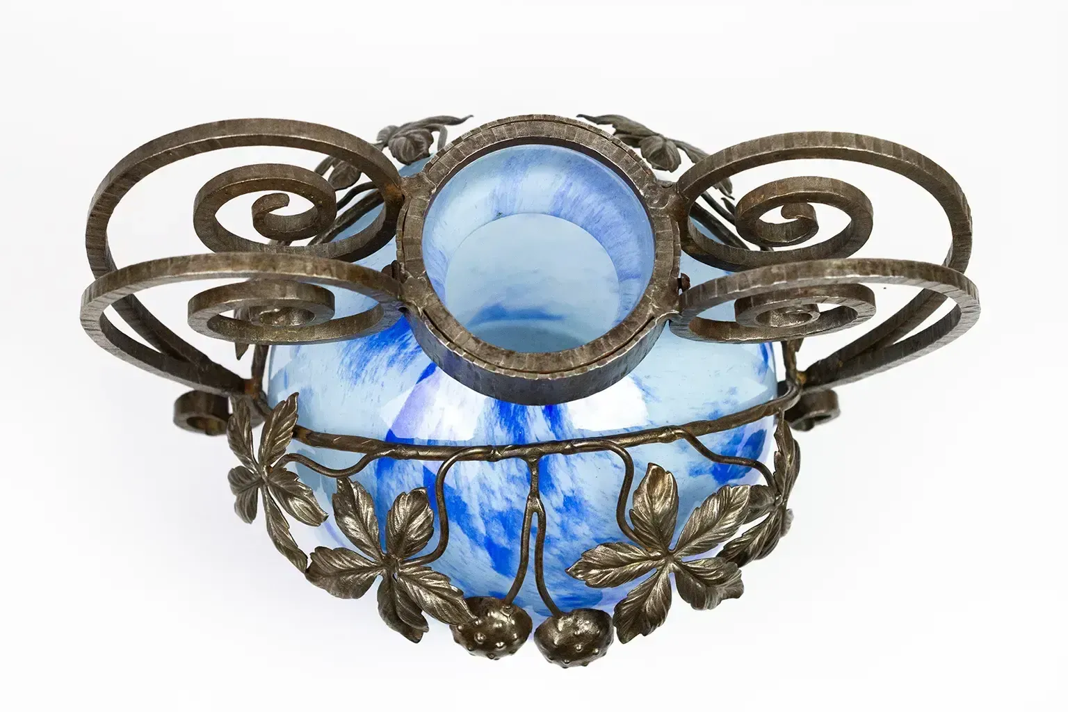 Vase Art Nouveau en verre marbré et monture en fer forgé, André Delatte Nancy, vers 1925 photo Décoration