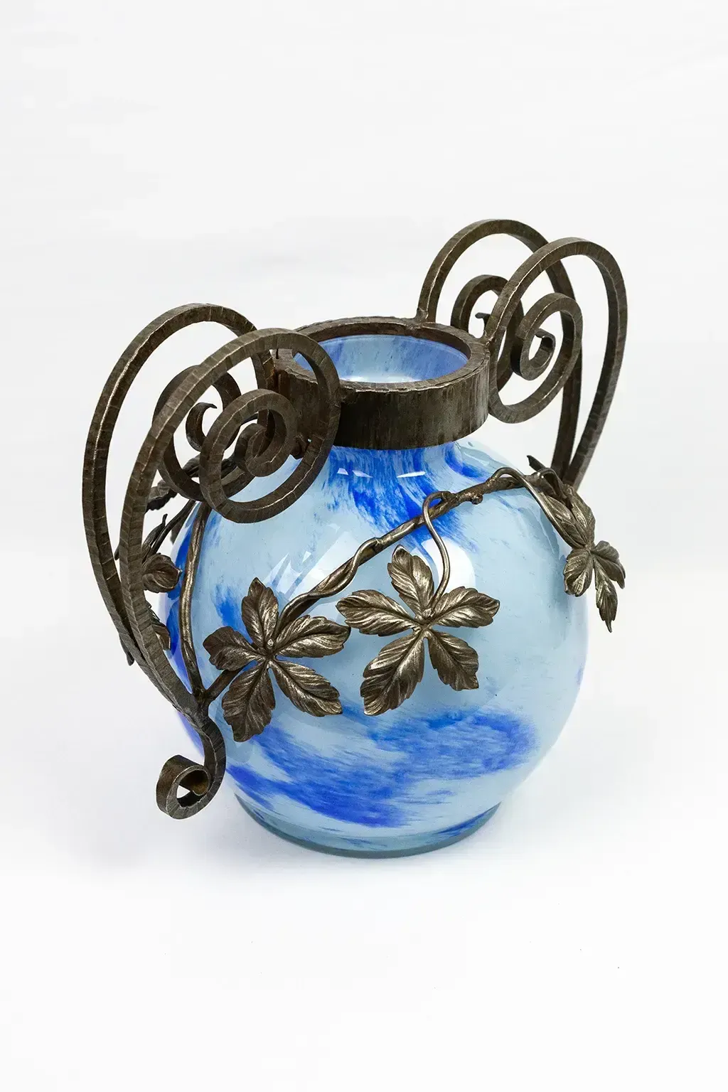 Vase Art Nouveau en verre marbré et monture en fer forgé, André Delatte Nancy, vers 1925 photo buy
