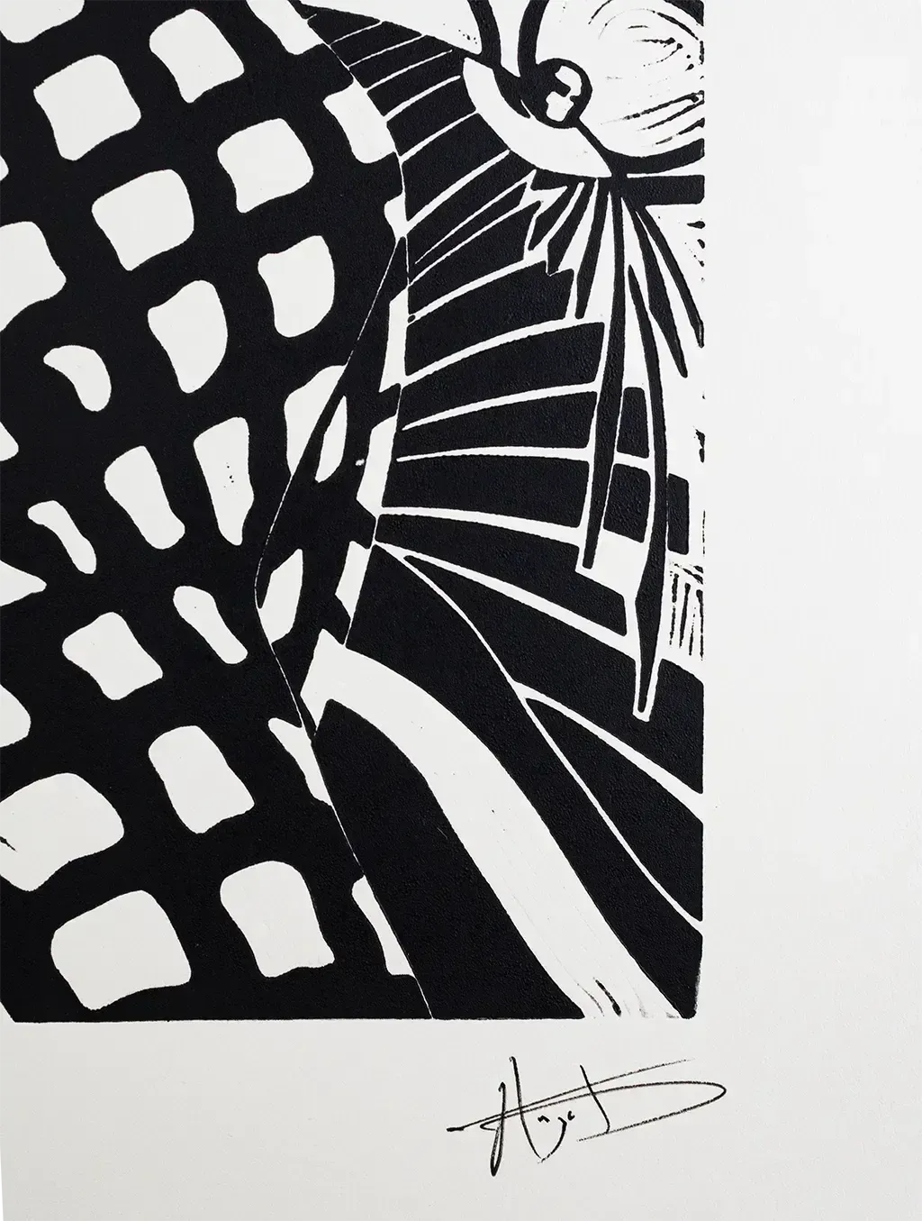 Linogravure par Didier Angels - "Belle", années 1960 - épreuve d'artiste signée photo Art