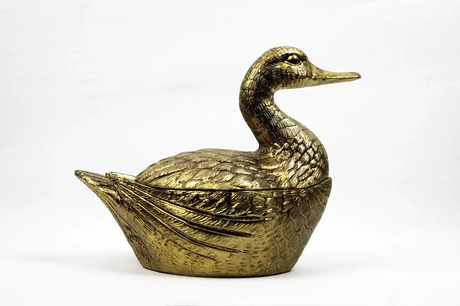 Seau à glace en forme de canard en métal doré - Mauro Manetti, Italie, vers 1970   Hollywood Regency