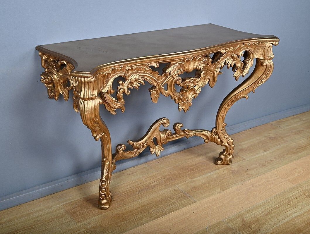 Important Wall Lamp Console In Golden Wood, Louis XV – Style Mid 20th Century photo for sale