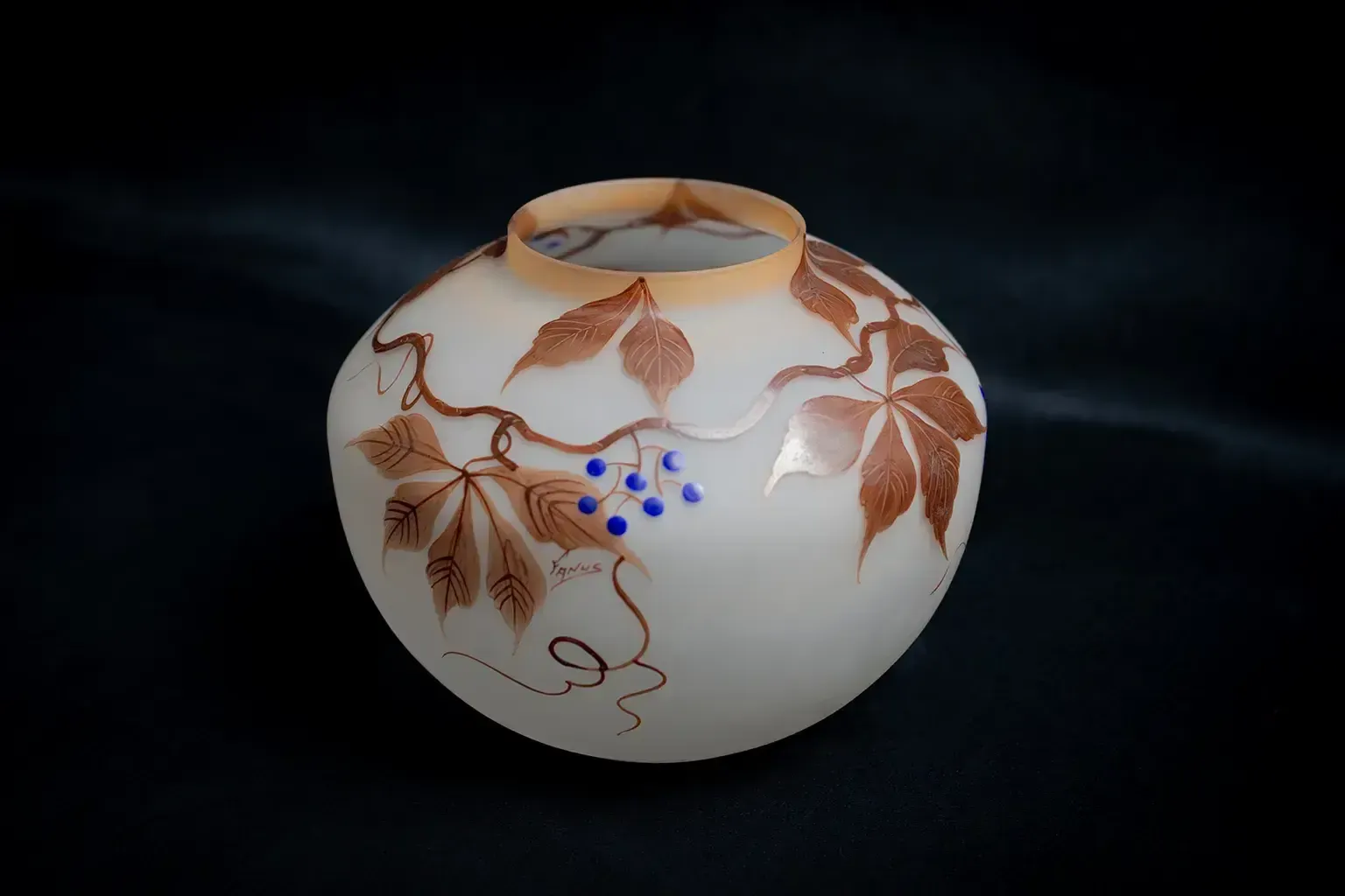 Vase Art Nouveau en verre satiné émaillé, par Fanus photo for sale