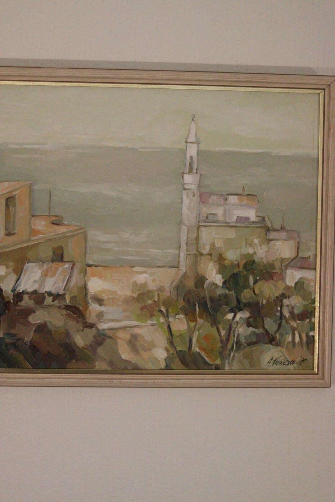 photo buy Original European Oil On Canvas – “By The Sea” By A. Vasilesck – Vintage & Dated 1990, Framed  44 × 36 Cm (17.3" × 14.2")