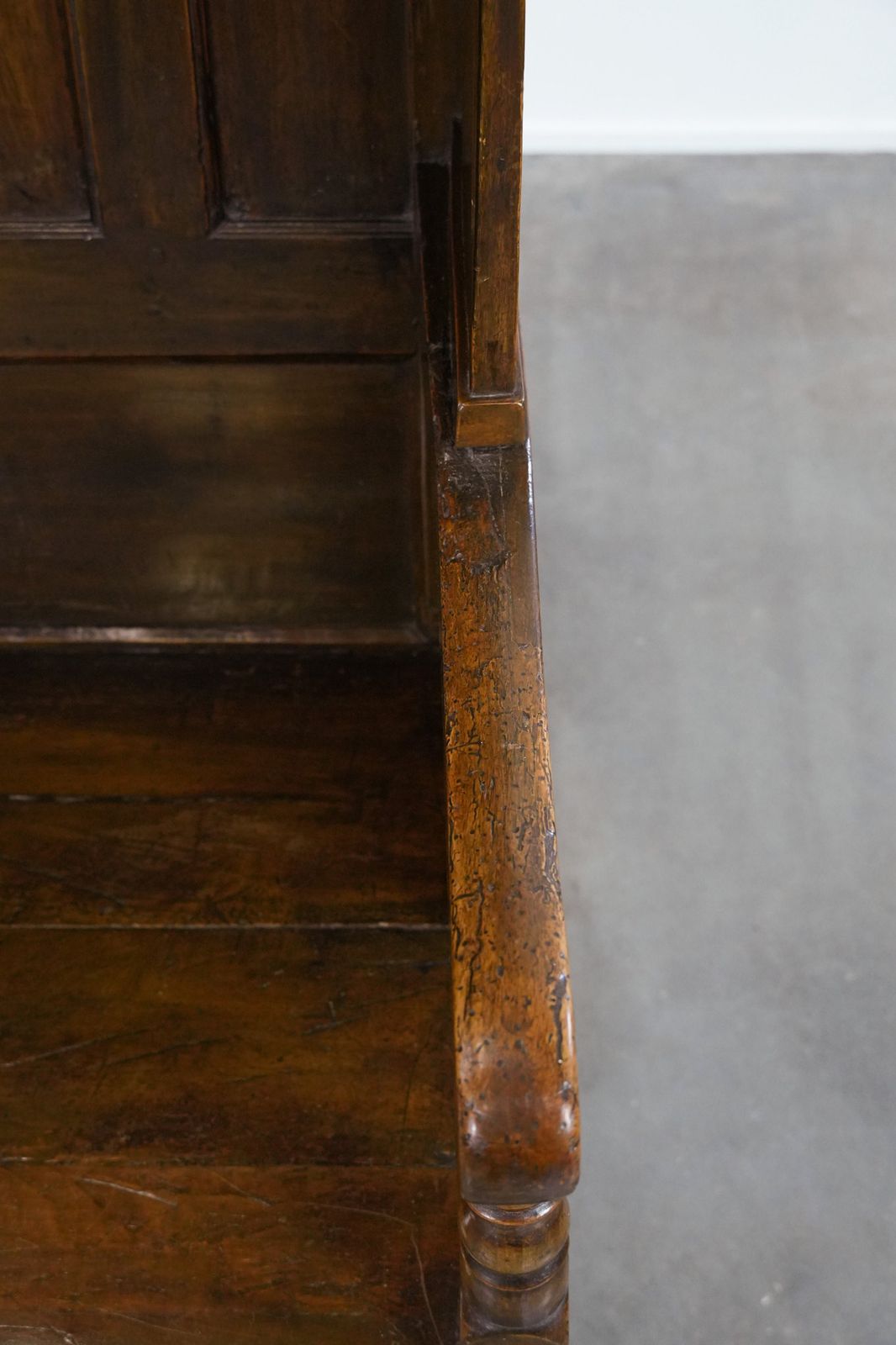 Beautiful And Unique Antique English Hooded Lambing Chair From The 18th Century With A Hood Shape And A Drawer. photo vintage