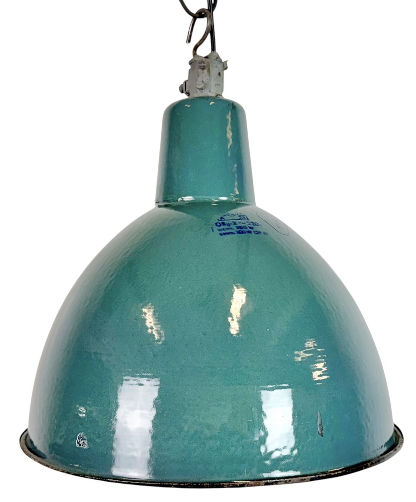 Industrial Petrol Enamel Factory Pendant Lamp, 1960s, 5x