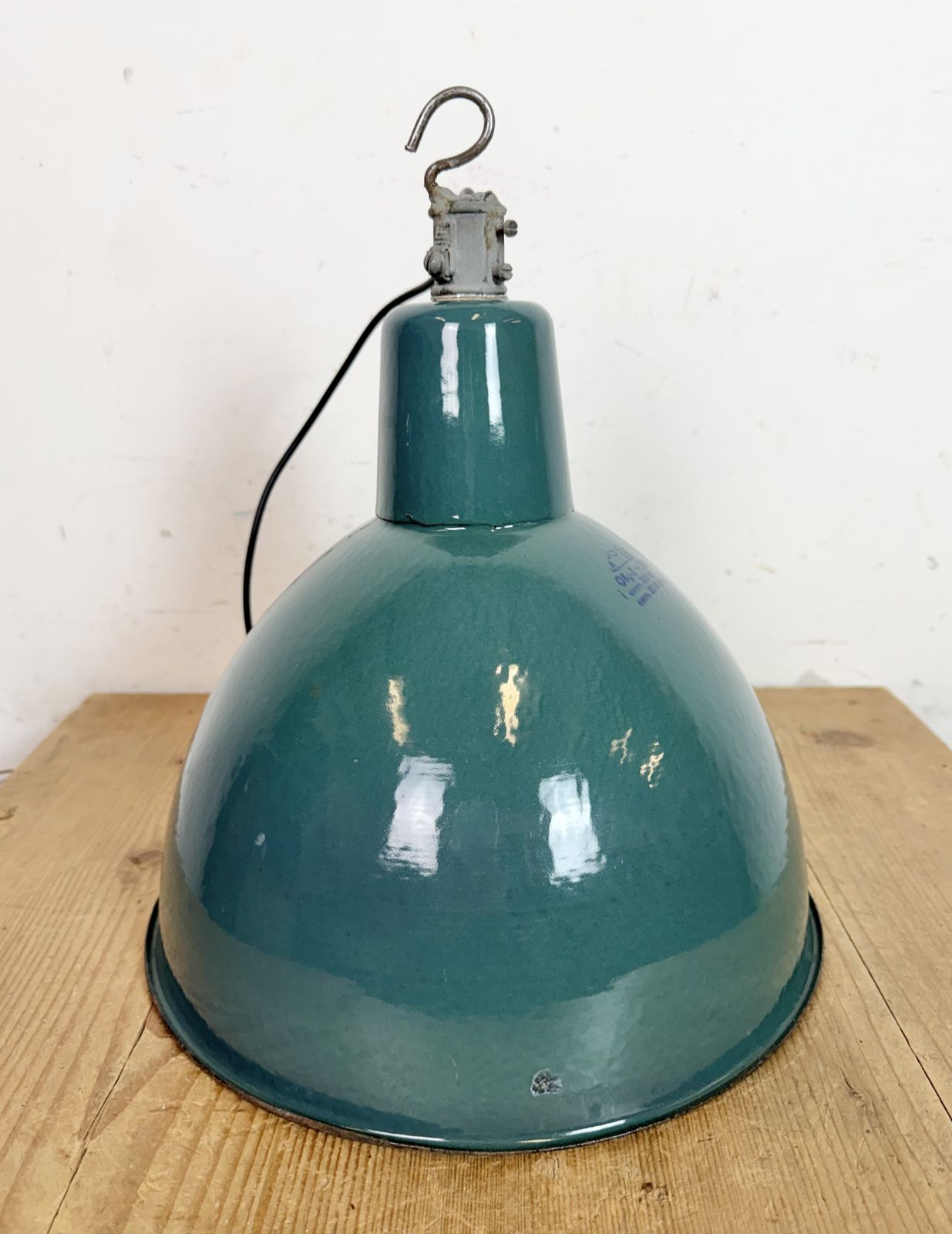 Industrial Petrol Enamel Factory Pendant Lamp, 1960s, 5x photo 199.0