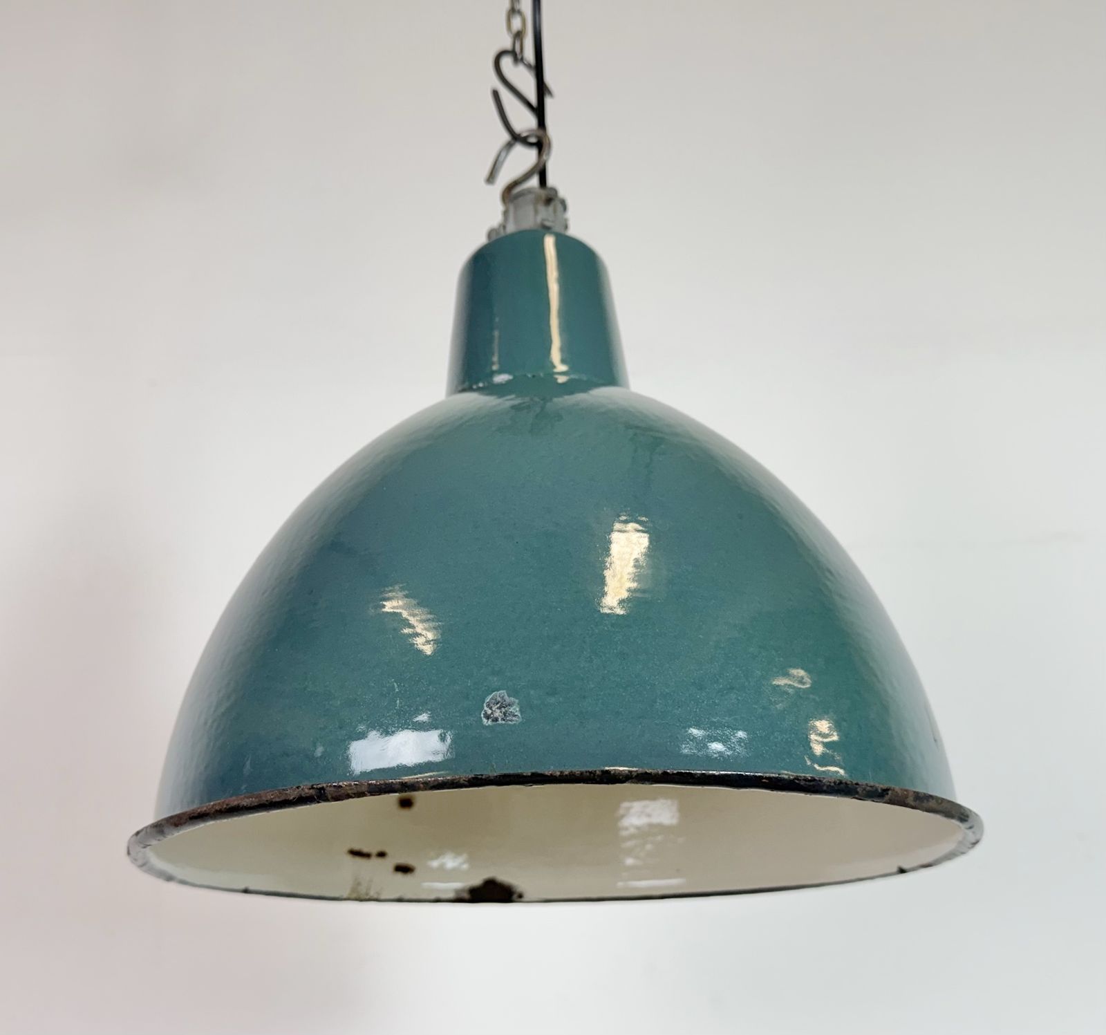 Industrial Petrol Enamel Factory Pendant Lamp, 1960s, 5x photo vintage