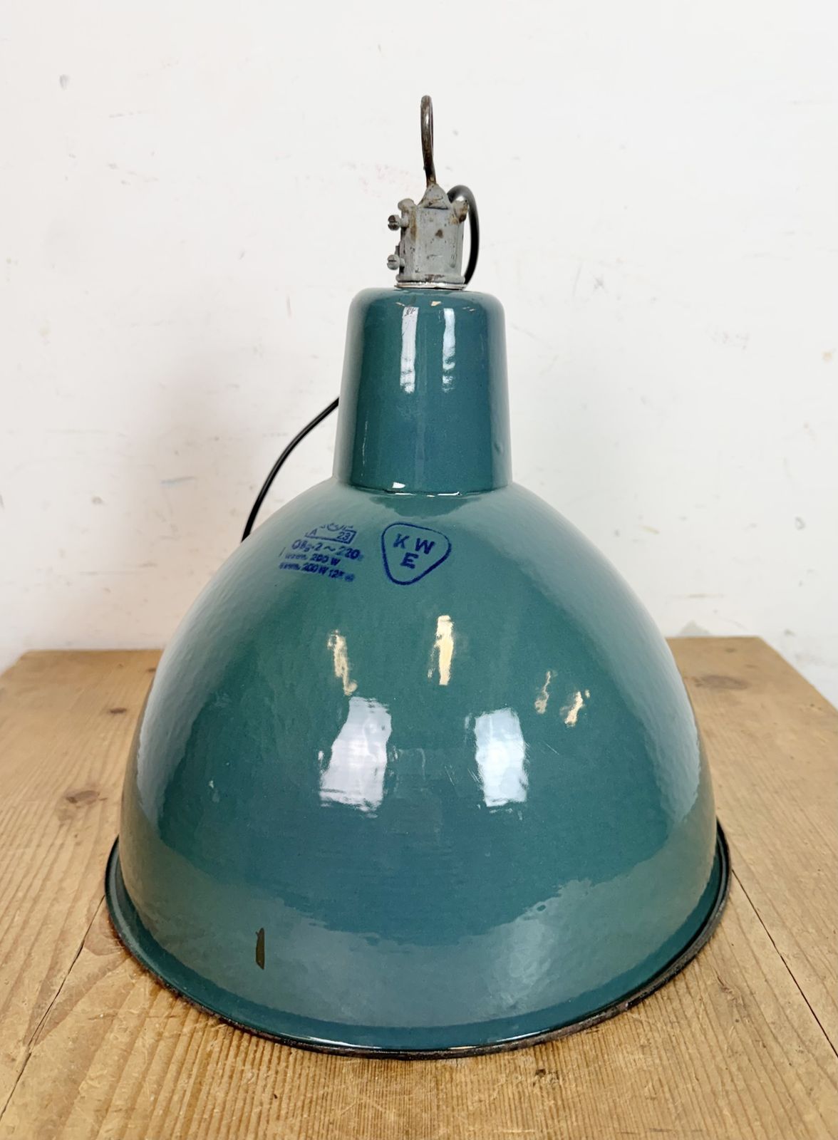 photo buy Industrial Petrol Enamel Factory Pendant Lamp, 1960s, 5x