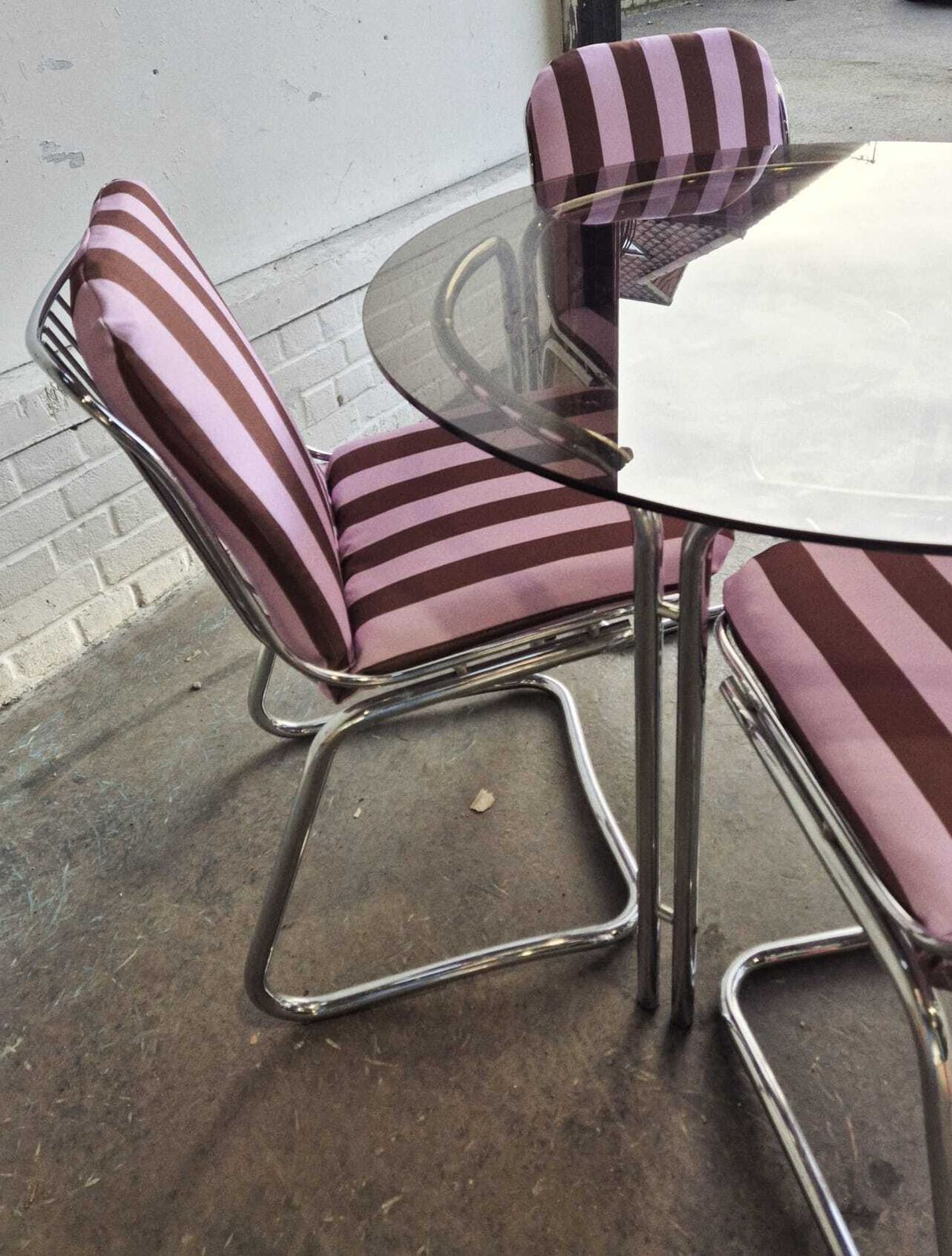 1970's Italian Dining Table & 4 Chairs Upholstered In Colours Of Arley Fabric photo furniture