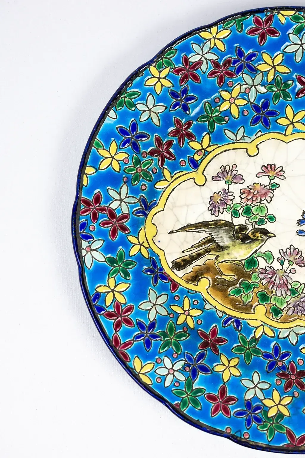 Longwy Plate Circa 1910 – Cloisonné Enamels Decorated With Birds And Flowers On A Blue Background photo Home Decor