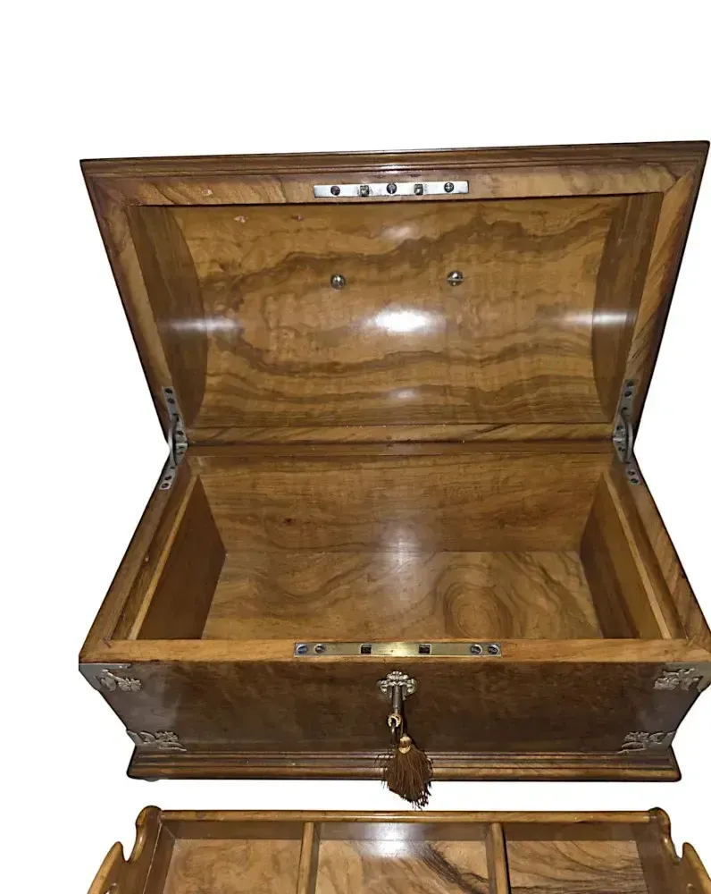 A Gorgeous 19th Century Olive Wood And Brass Mounted Jewellery Box photo Home Decor