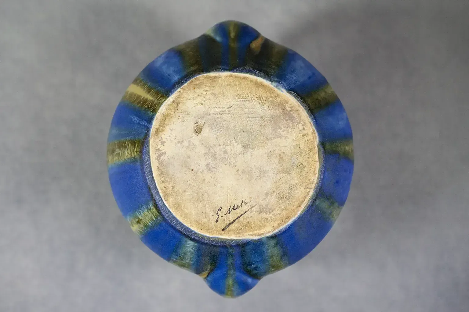 photo for sale Glazed Stoneware Vase By Gilbert Méténier Tawny And Blue Drips Circa 1930