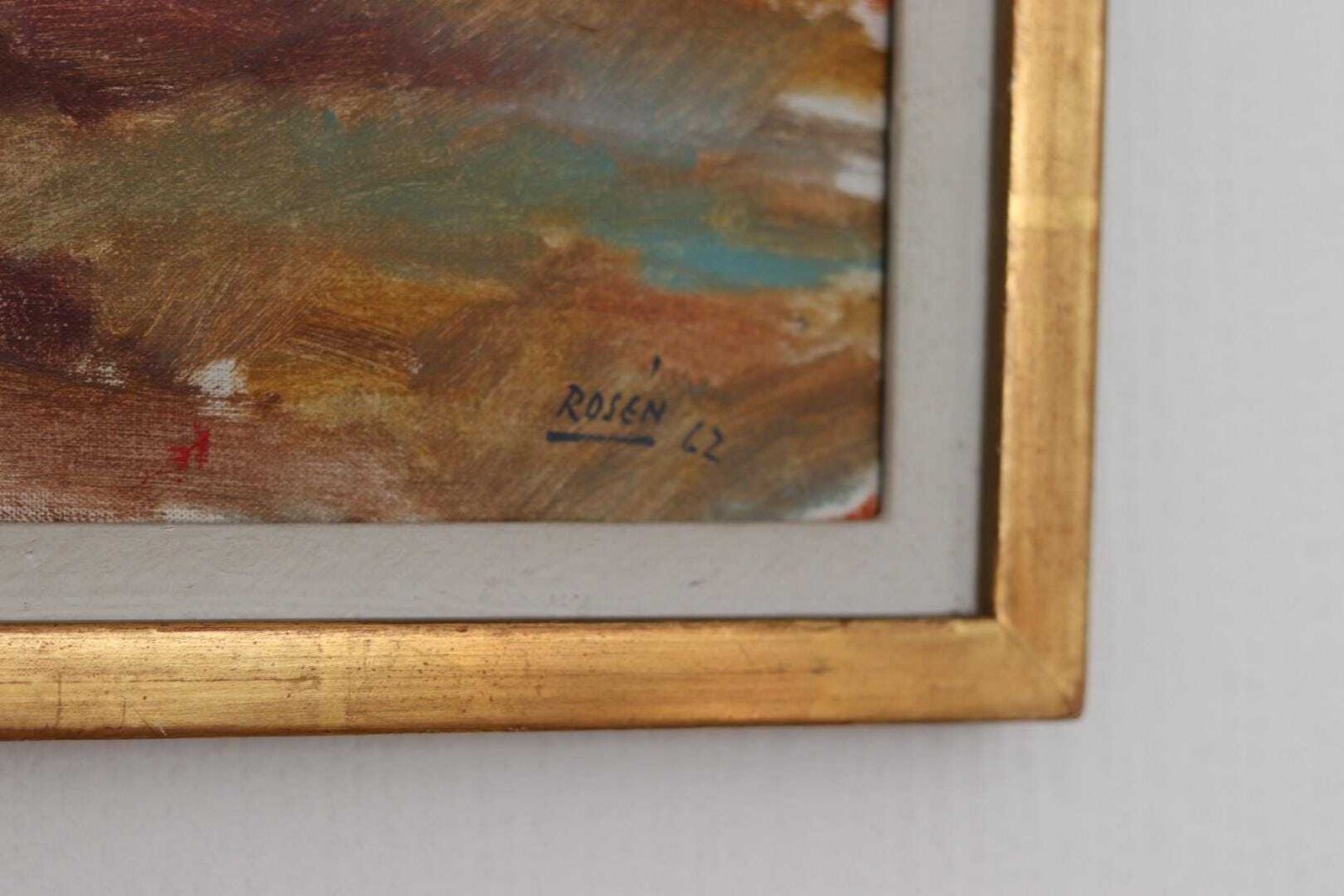 Original Mid Century Swedish Oil On Canvas – “Umeå” By Kjell Rosen – Vintage & Dated 1962, Framed  27 × 43 Cm (10.6" × 16.9") photo vinterior