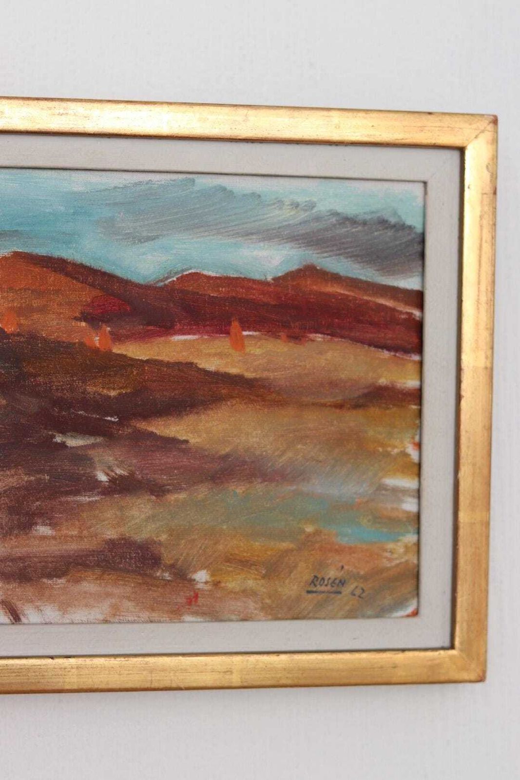 photo for sale Original Mid Century Swedish Oil On Canvas – “Umeå” By Kjell Rosen – Vintage & Dated 1962, Framed  27 × 43 Cm (10.6" × 16.9")