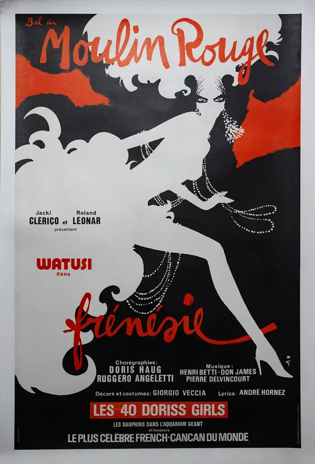 Groot (120 x 80 cm) lithografisch poster op linnen voor het Moulin Rouge Bal door René Gruau