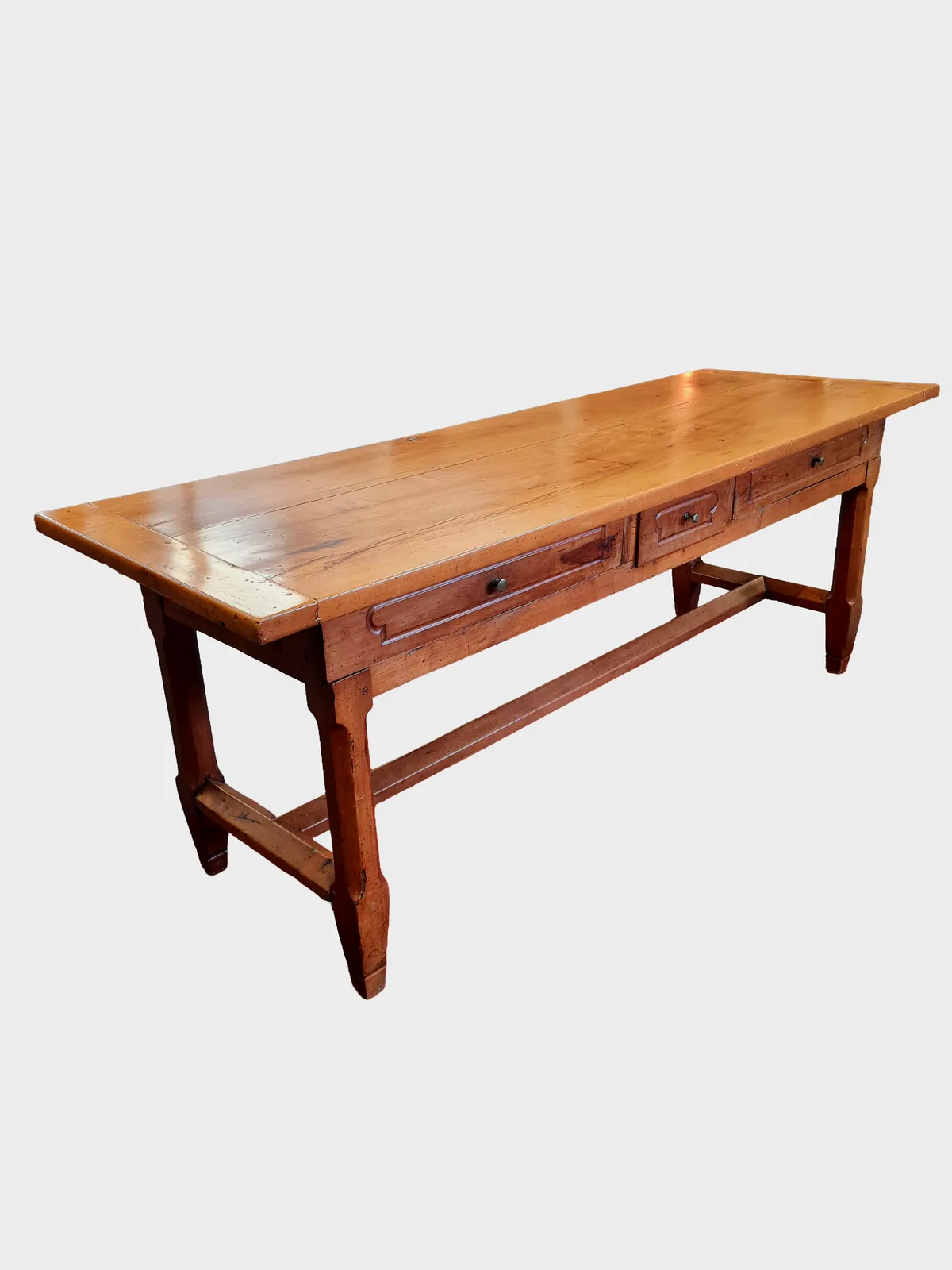 Large Antique French Elm And Fruitwood Farmhouse Refectory Style Dining Table C.1920