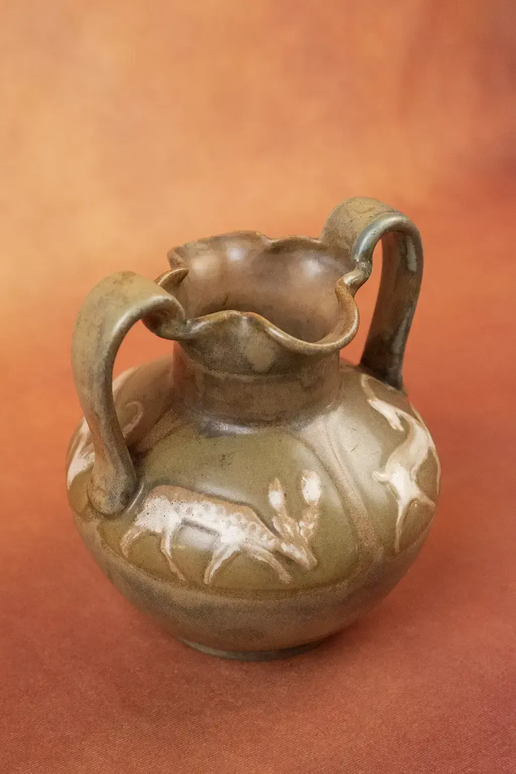 Art Nouveau Glazed Stoneware With Stylized Deer Vase By Louis Lourioux photo Home Decor