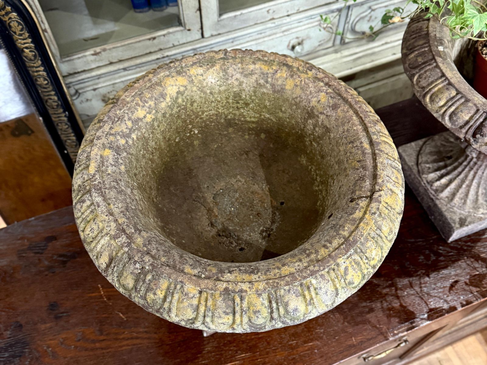 Pair Of Antique French Cast Iron Urns / Planters photo vintage